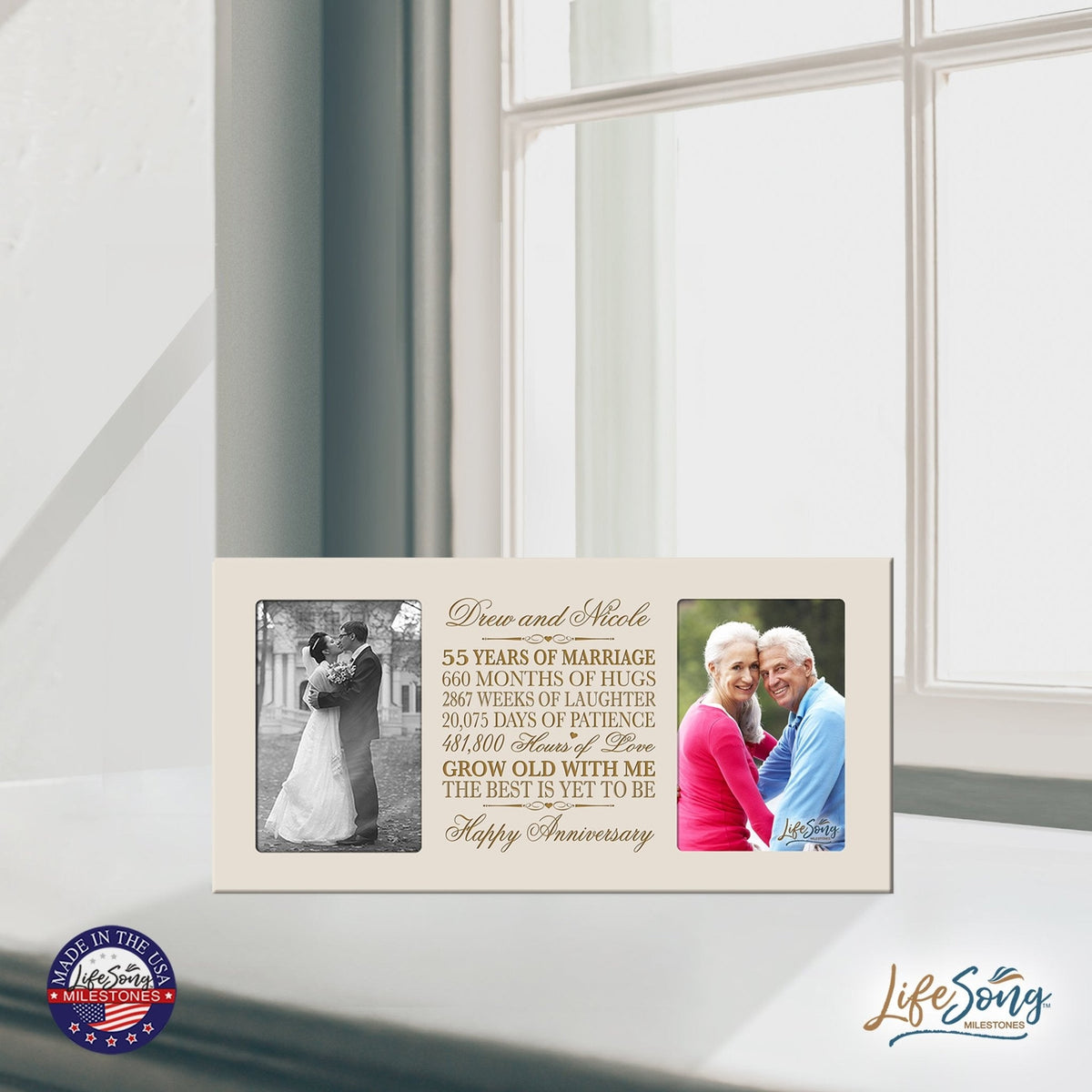 Personalized 55th Anniversary Double Photo Frame - Happy Anniversary - LifeSong Milestones