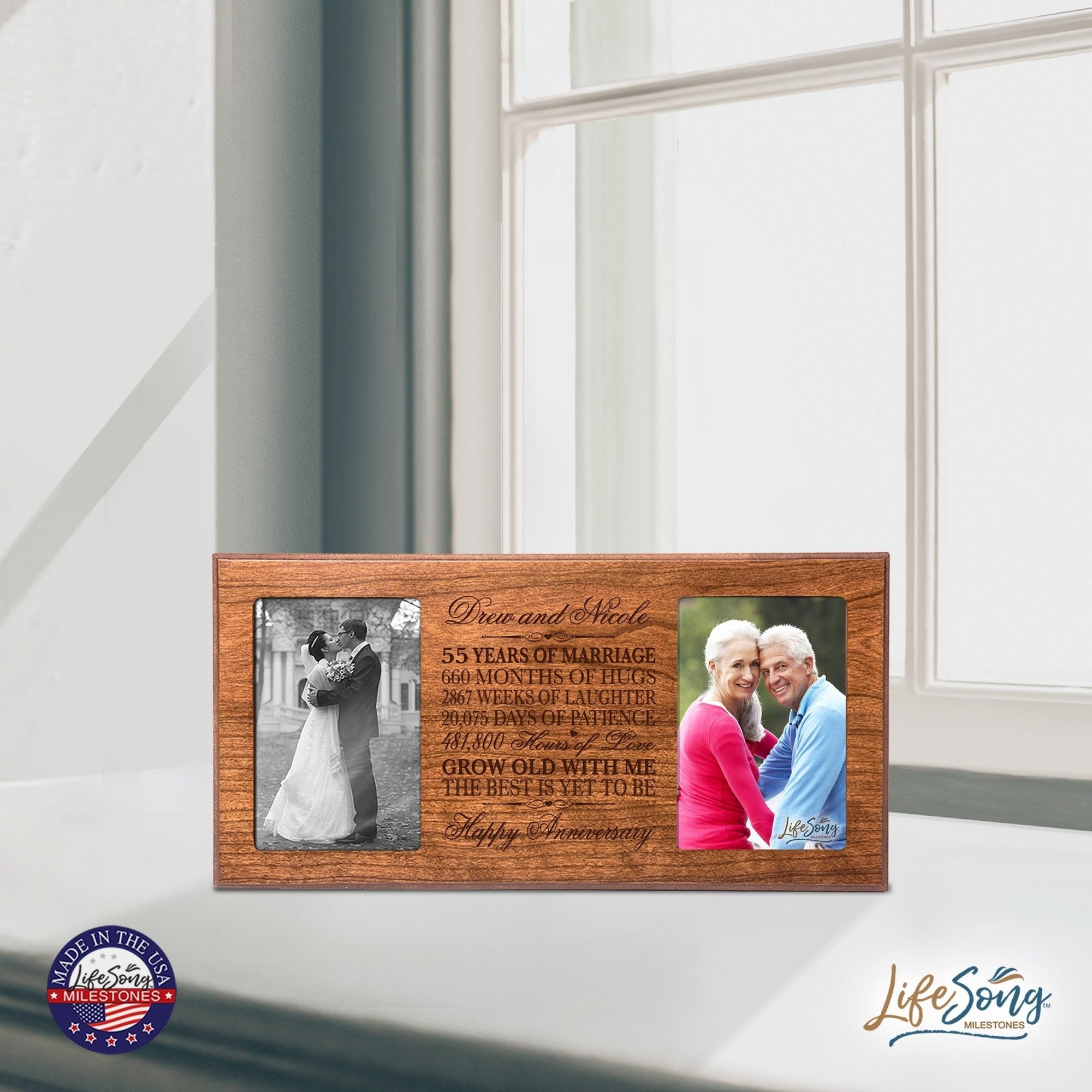 Personalized 55th Anniversary Double Photo Frame - Happy Anniversary - LifeSong Milestones