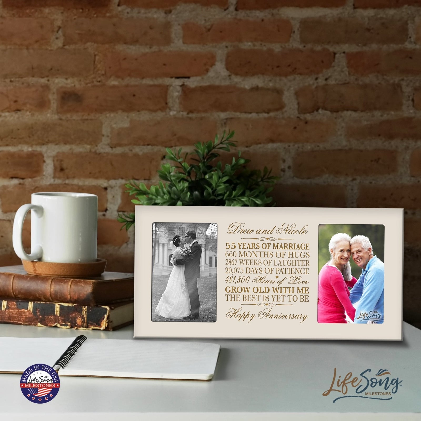 Personalized 55th Anniversary Double Photo Frame - Happy Anniversary - LifeSong Milestones