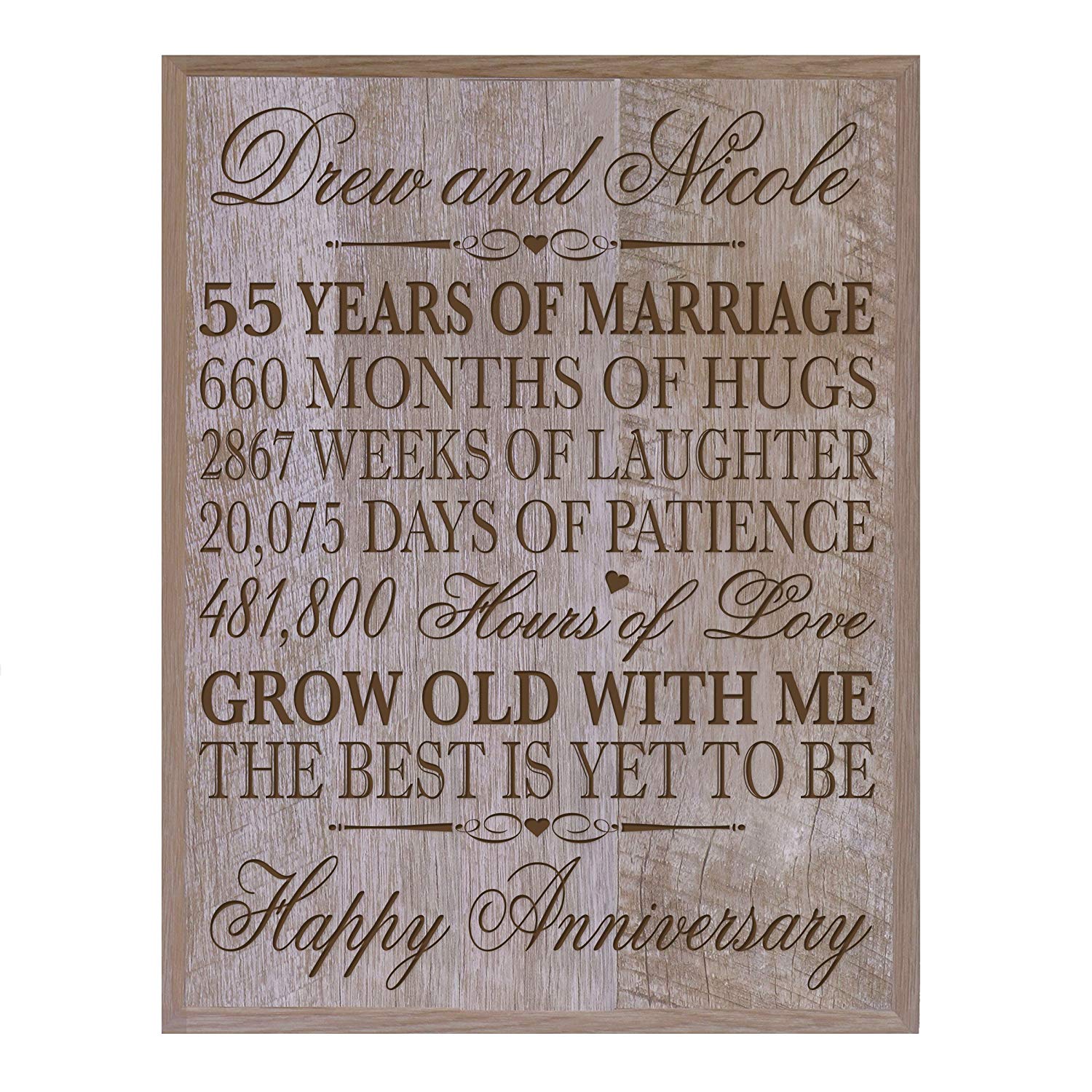 Personalized 55th Wedding Anniversary Barnwood Wall Plaque - Counting - LifeSong Milestones