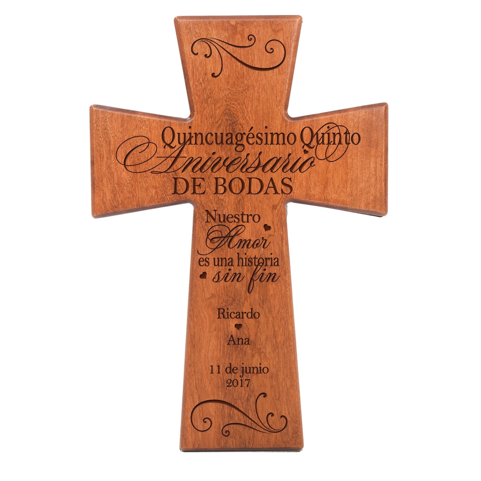 Personalized 55th Wedding Anniversary Spanish Wall Cross - LifeSong Milestones