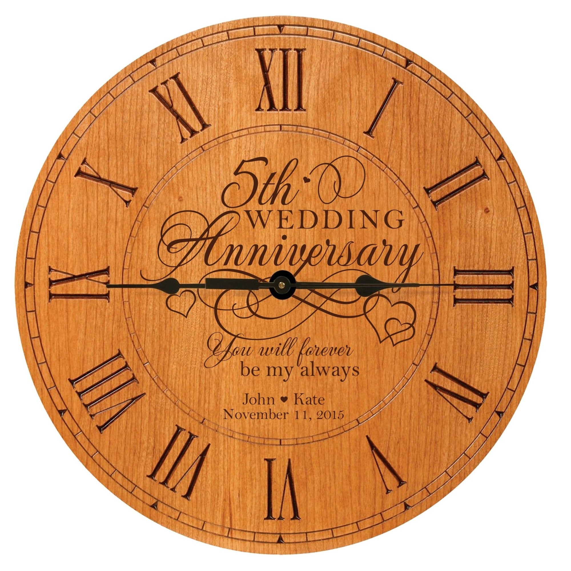 LifeSong Milestones Personalized Engraved Wooden Wall Clock for 5th Wedding Anniversary Gift Ideas