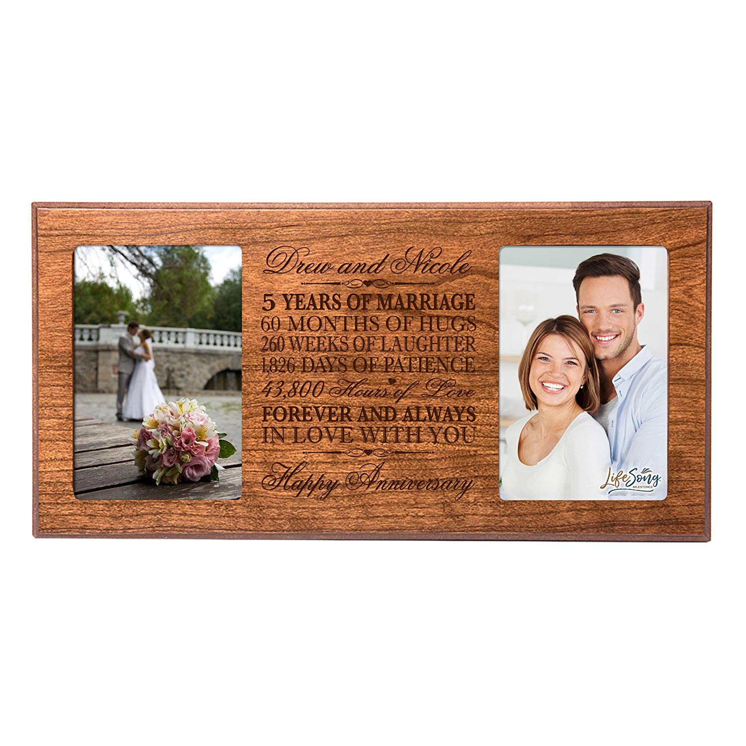 Personalized 5th Anniversary Double Photo Frame - Happy Anniversary - LifeSong Milestones