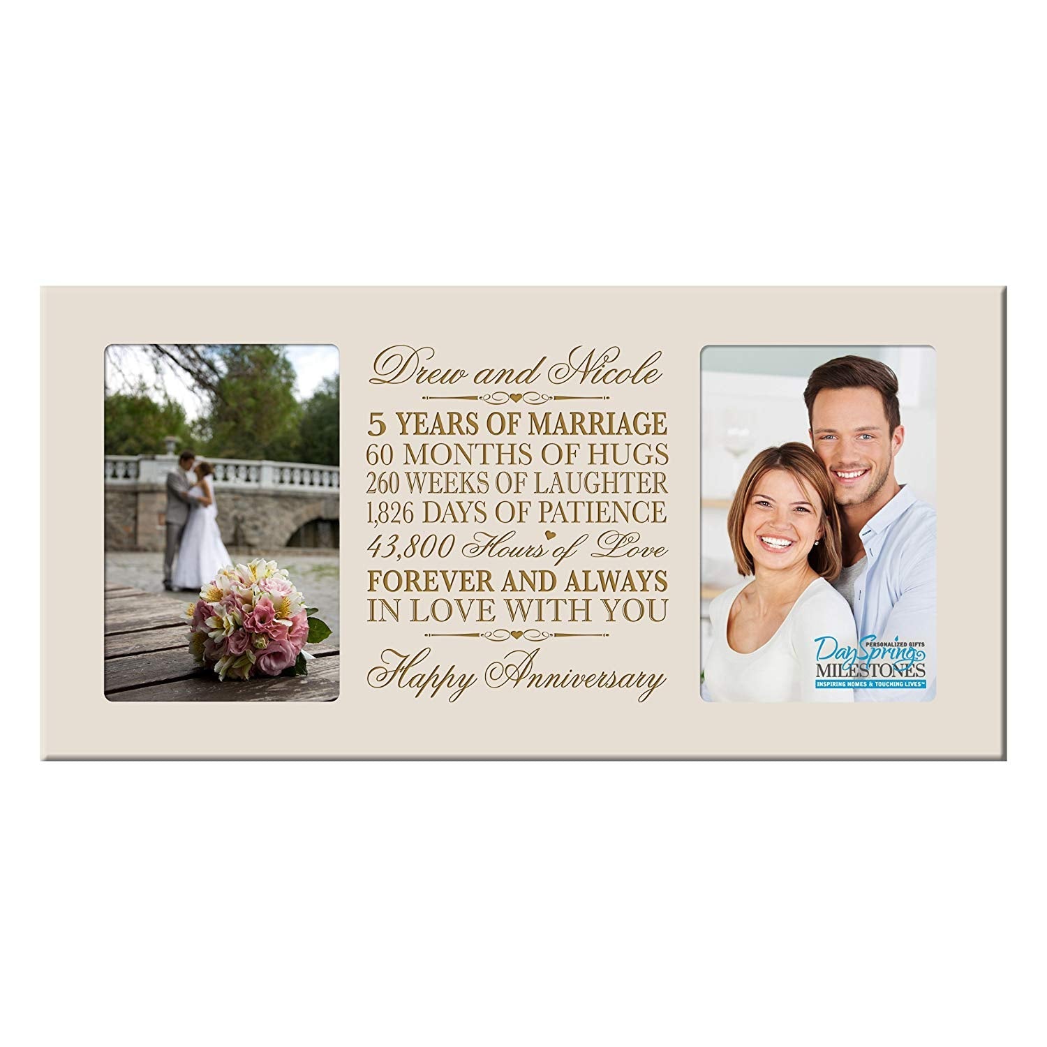 Personalized 5th Anniversary Double Photo Frame - Happy Anniversary - LifeSong Milestones