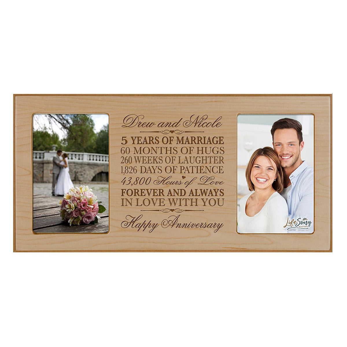 Personalized 5th Anniversary Double Photo Frame - Happy Anniversary - LifeSong Milestones