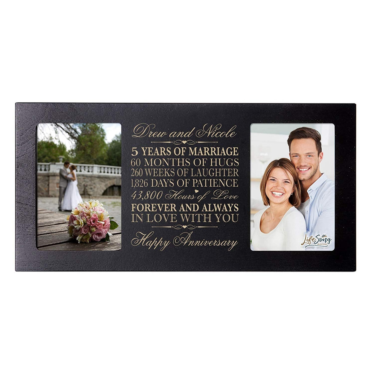 Personalized 5th Anniversary Double Photo Frame - Happy Anniversary - LifeSong Milestones