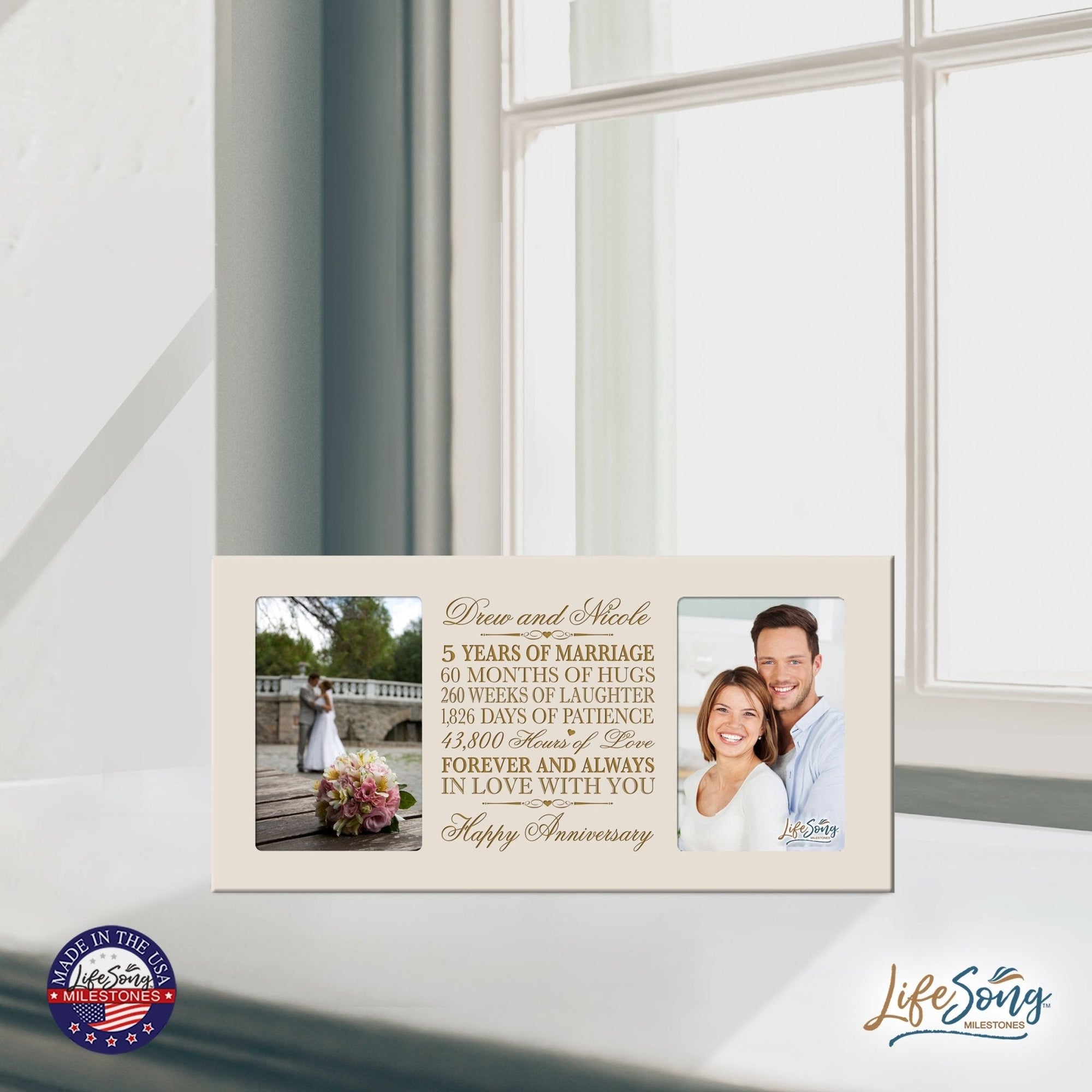 Personalized 5th Anniversary Double Photo Frame - Happy Anniversary - LifeSong Milestones