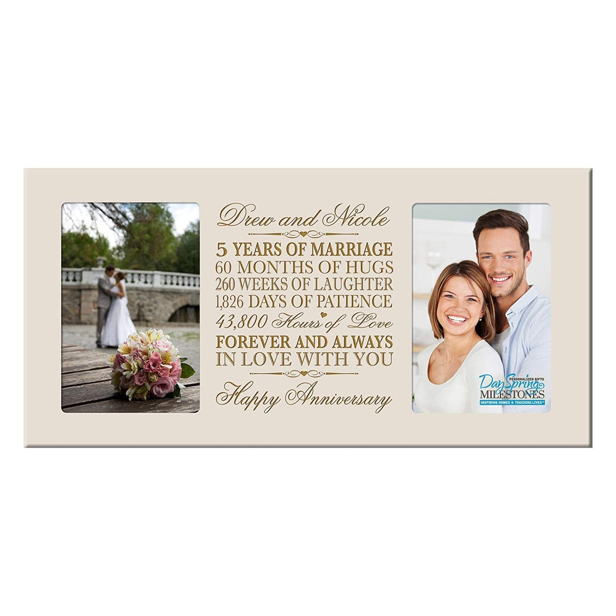Personalized 5th Anniversary Double Photo Frame - Happy Anniversary - LifeSong Milestones