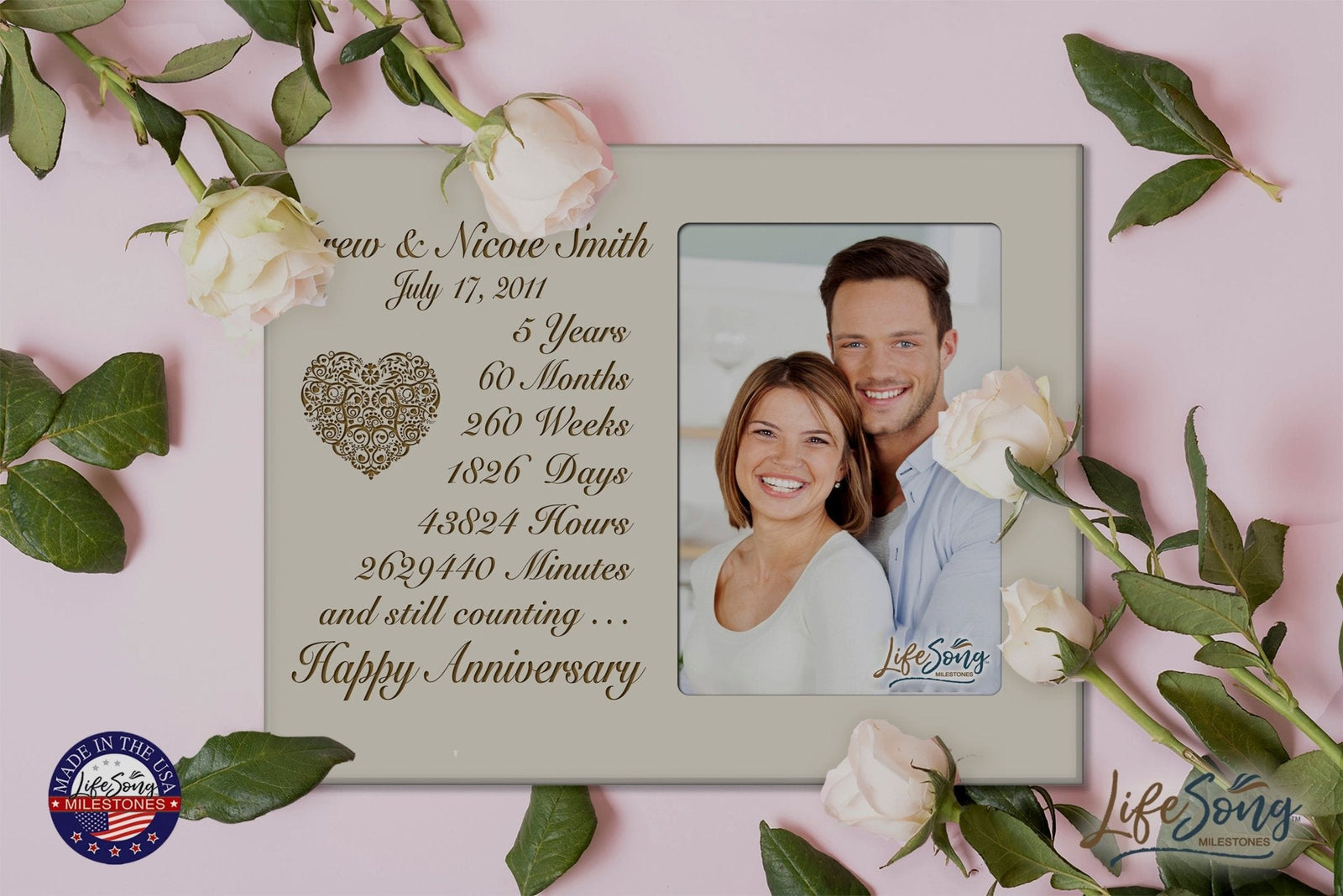 Lifesong Milestones Personalized Couples 5th Wedding Anniversary Picture Frame Decorations
