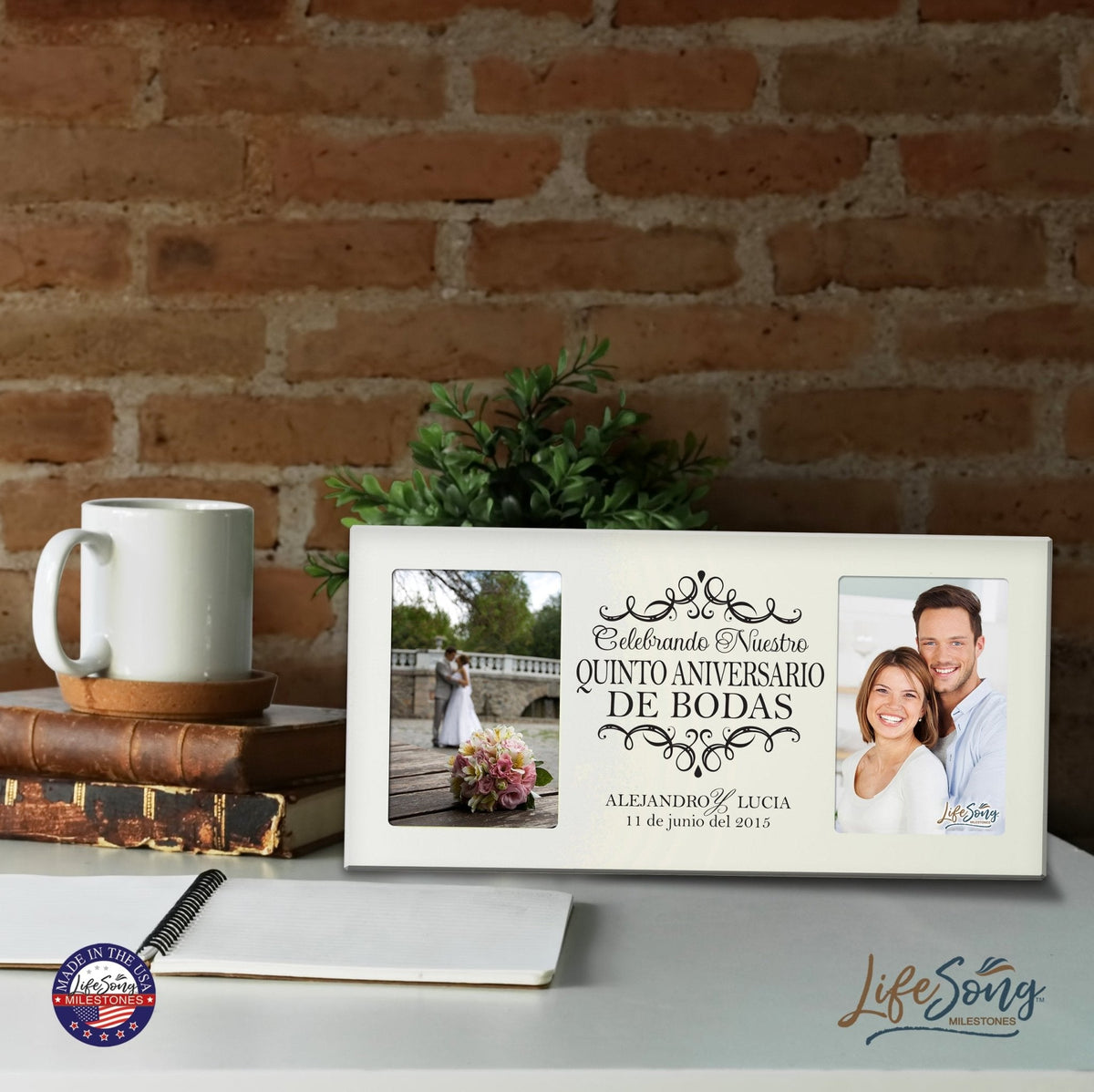 Unique Spanish Picture Frame 5th Wedding Anniversary Home Decor – Personalized Gift for Couples