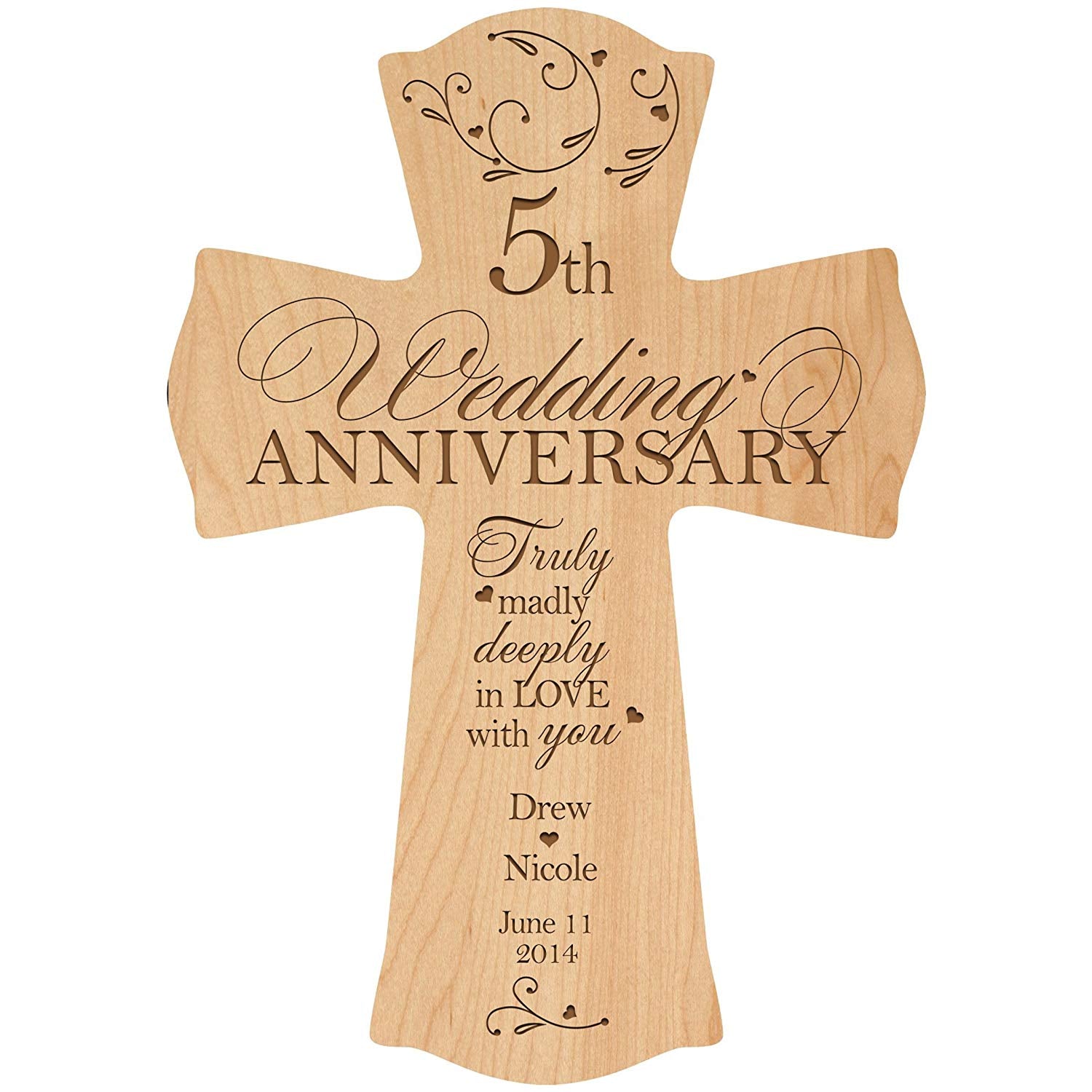Personalized 5th Wedding Anniversary Engraved Wall Cross - Truly in Love - LifeSong Milestones