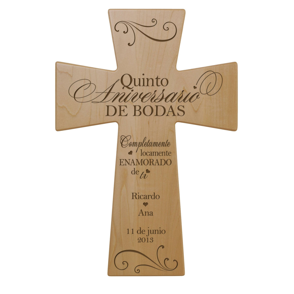 Personalized 5th Wedding Anniversary Spanish Wall Cross - Quinto Aniversario - LifeSong Milestones