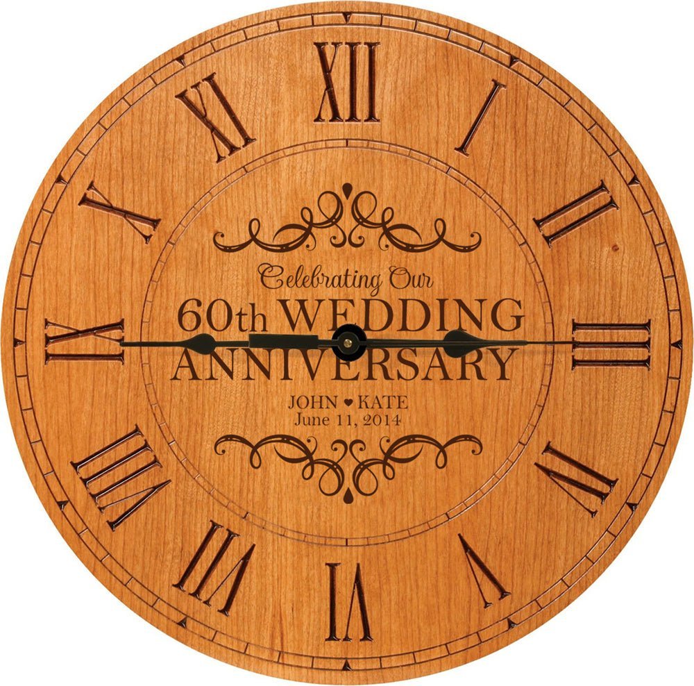Lifesong Milestones Personalized Engraved Wooden Wall Clock for 60th Wedding Anniversary Gift Ideas