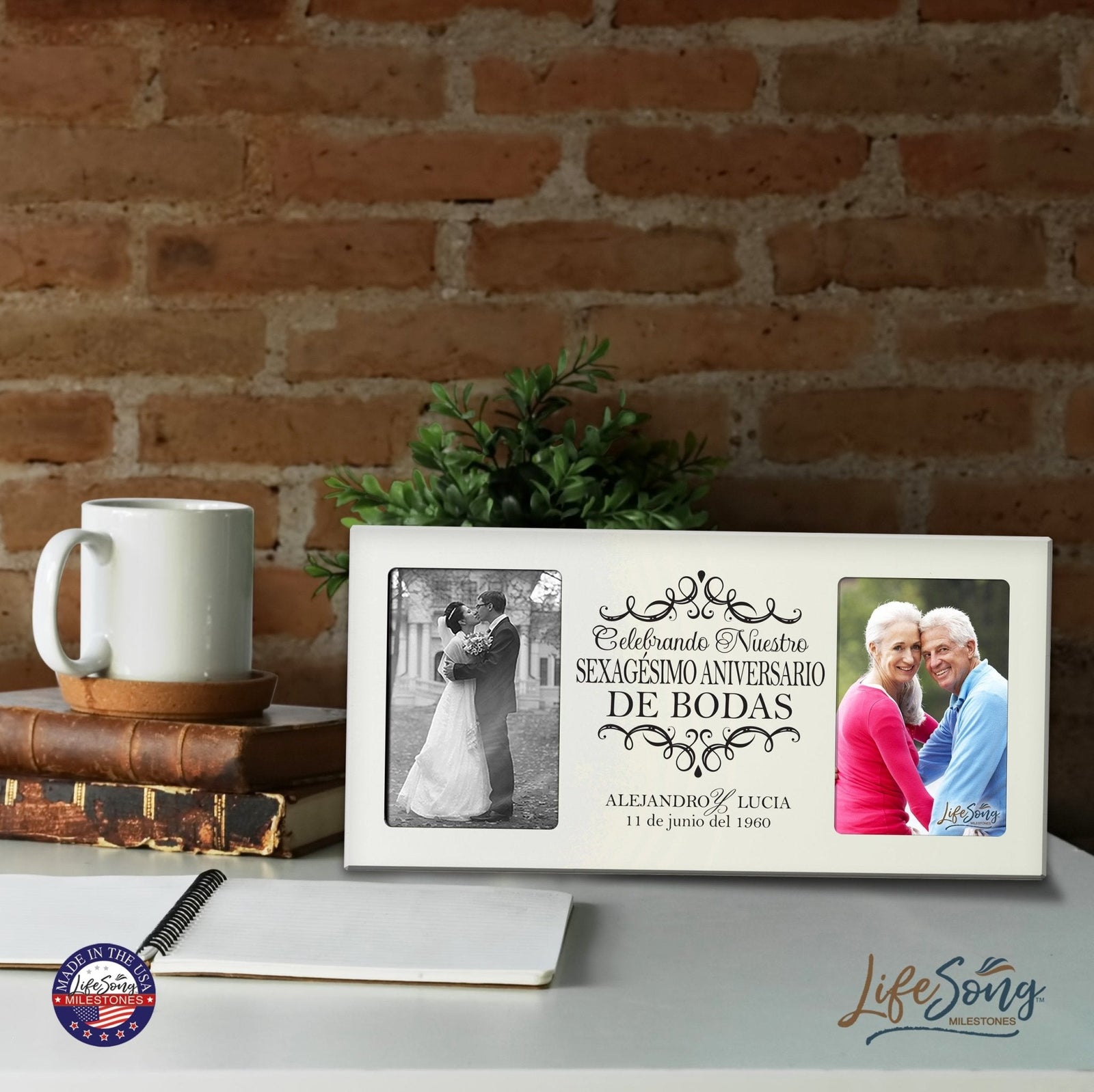 Unique Spanish Picture Frame 60th Wedding Anniversary Home Decor – Personalized Gift for Couples