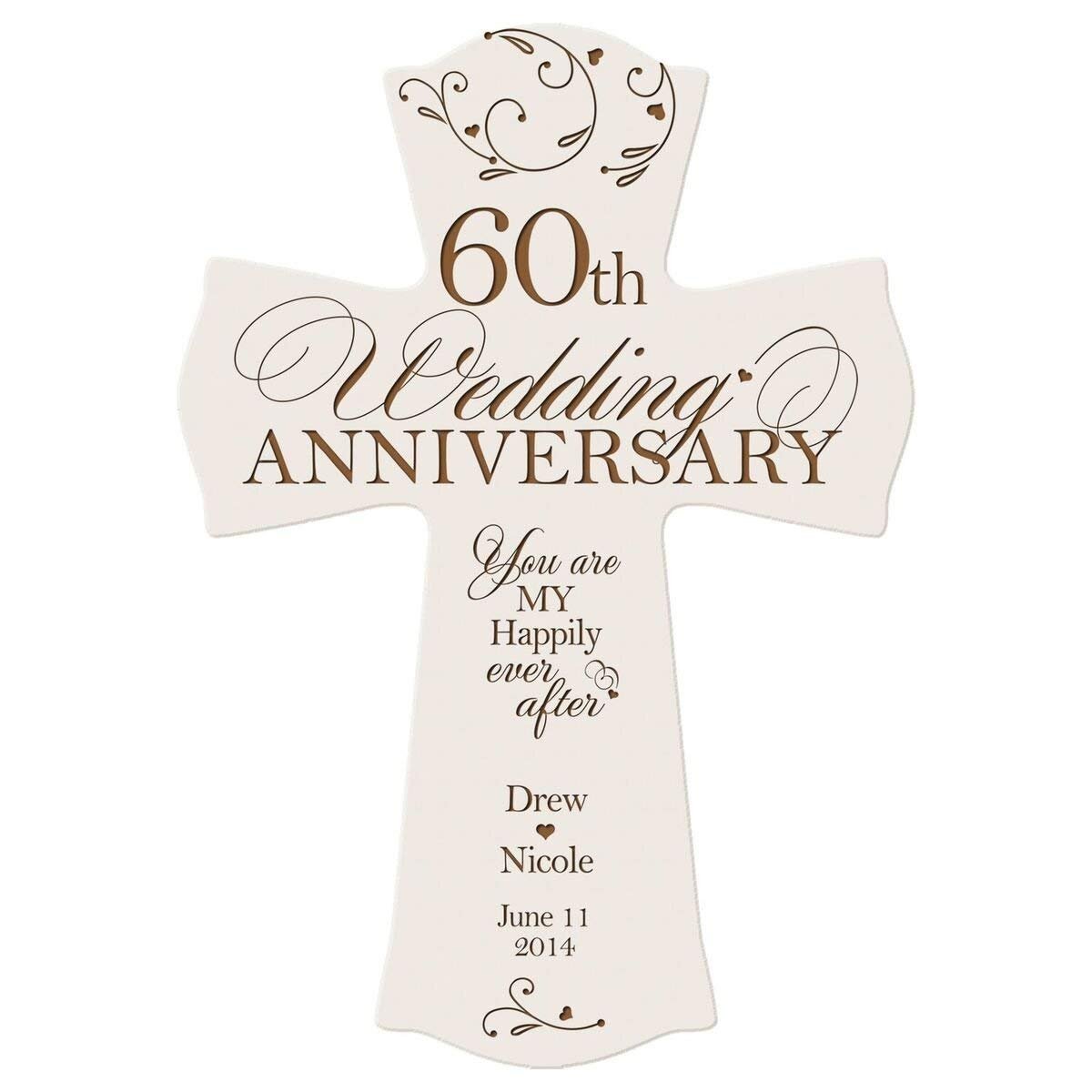 Personalized 60th Wedding Anniversary Engraved Wall Cross - Happily Ever After - LifeSong Milestones