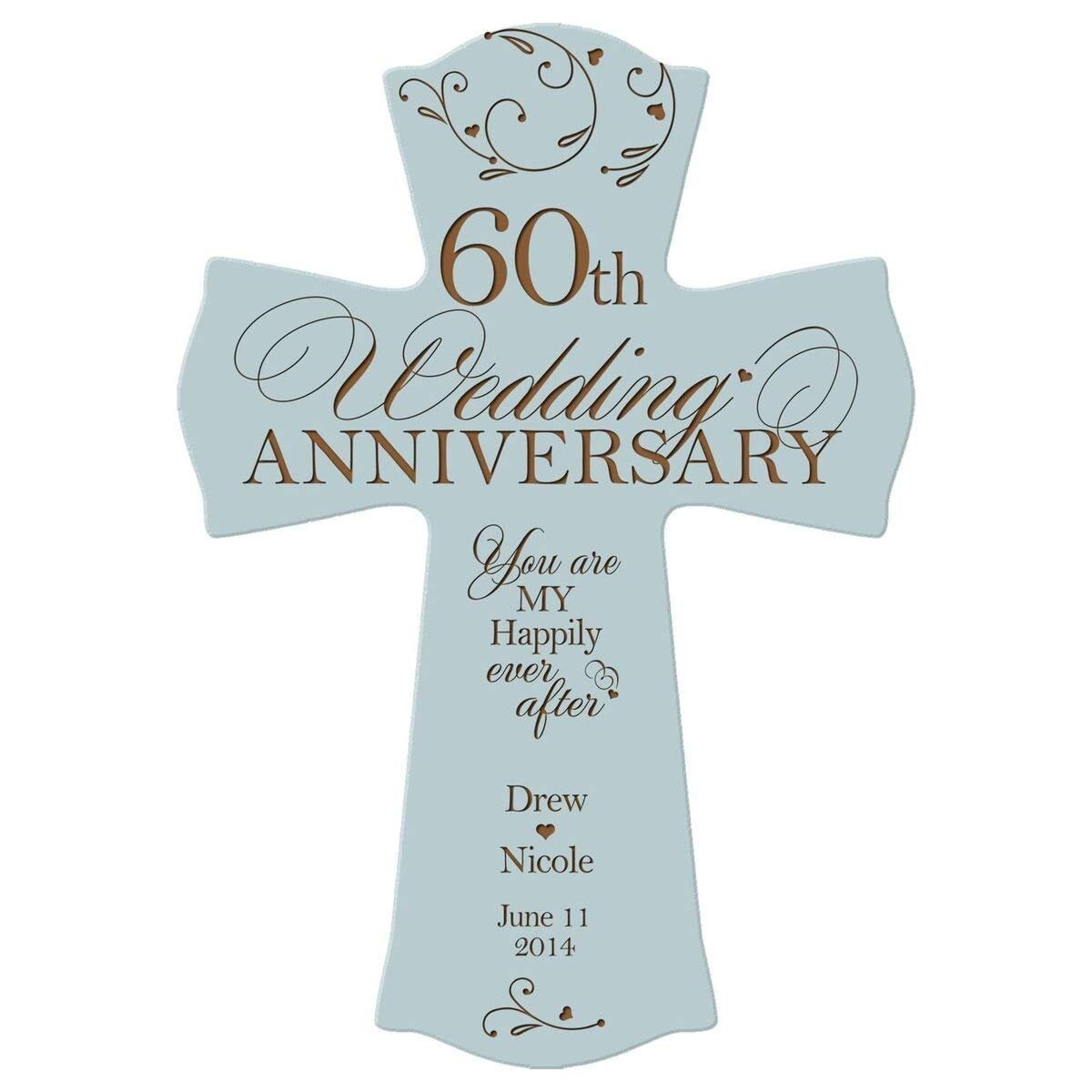 Personalized 60th Wedding Anniversary Engraved Wall Cross - Happily Ever After - LifeSong Milestones