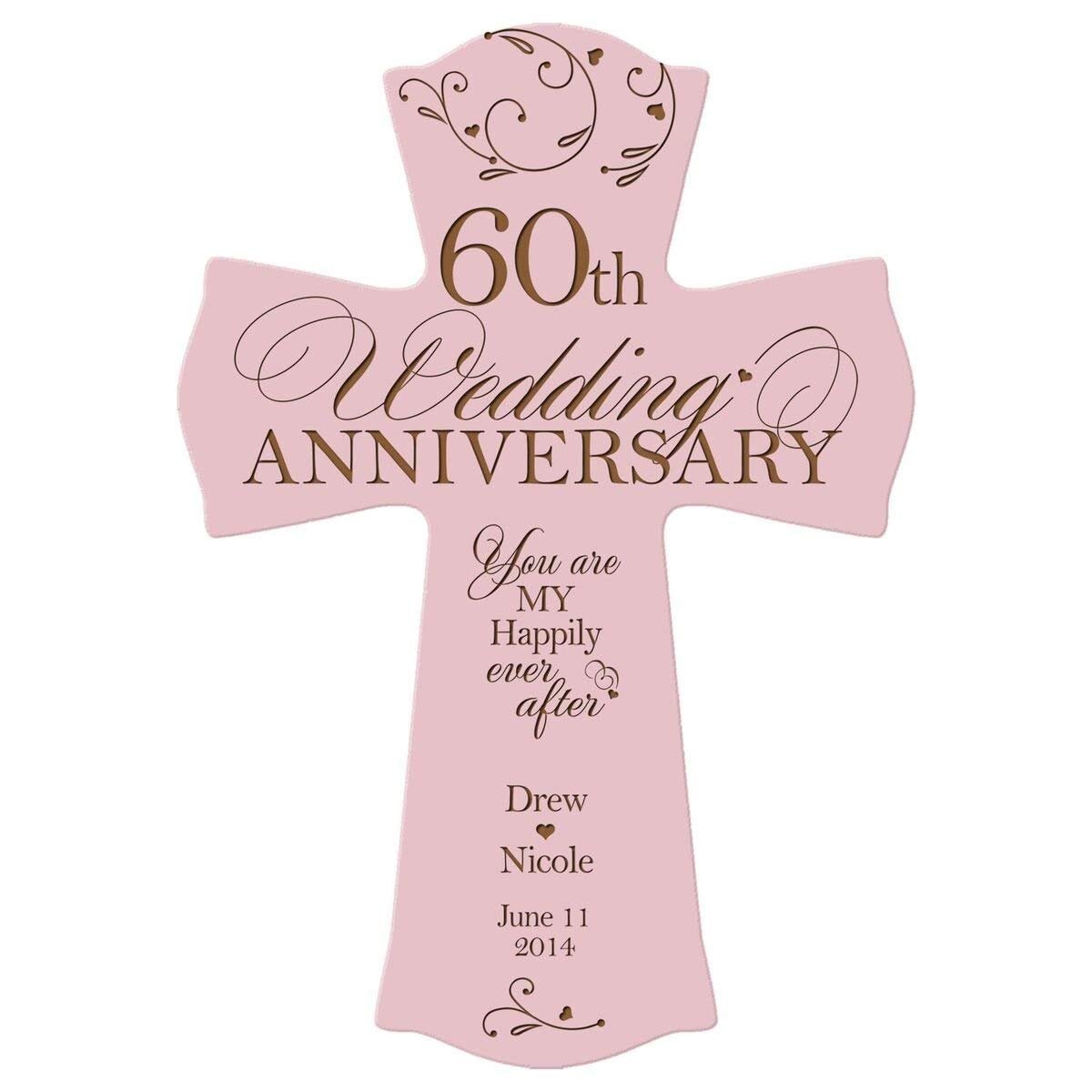 Personalized 60th Wedding Anniversary Engraved Wall Cross - Happily Ever After - LifeSong Milestones