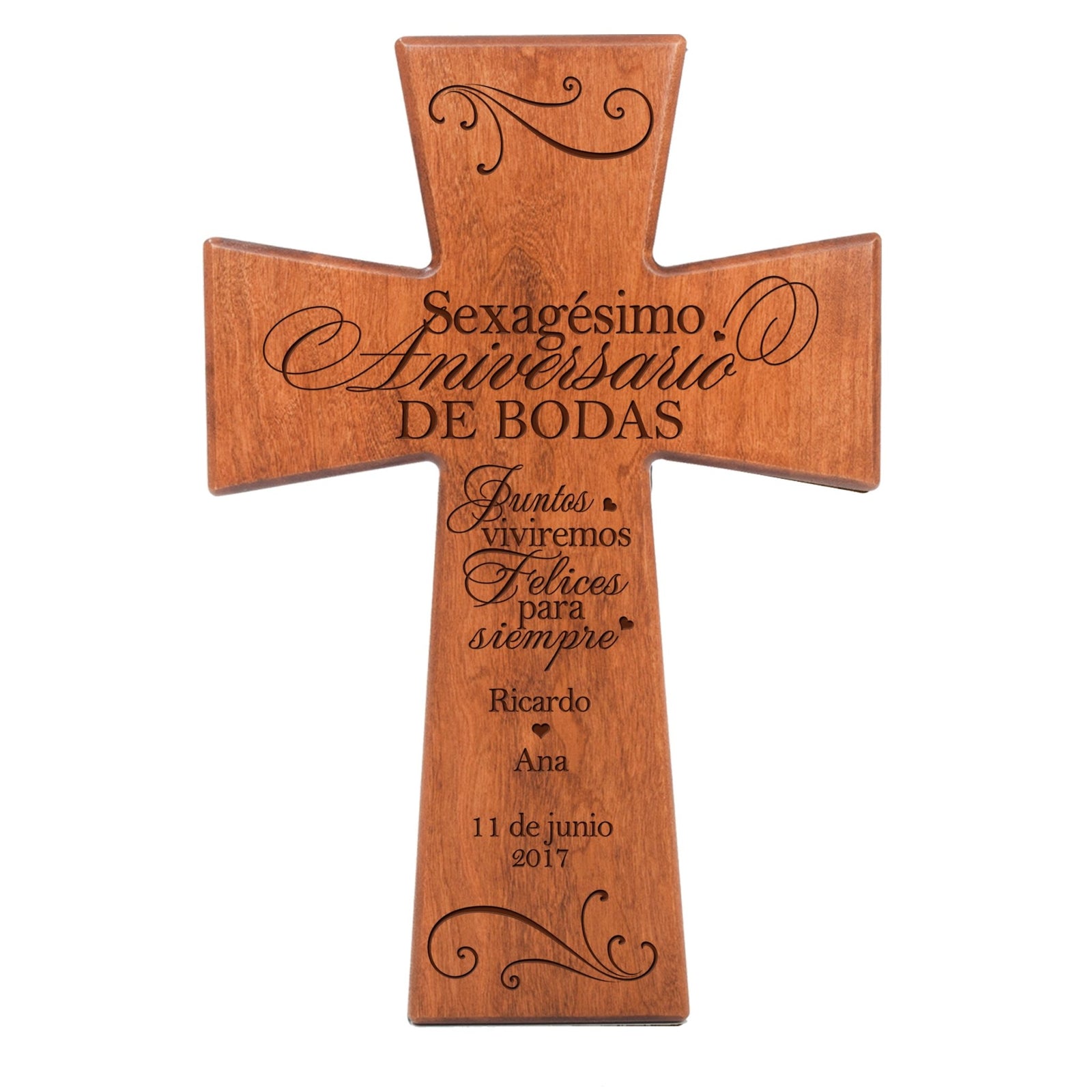 Personalized 60th Wedding Anniversary Spanish Wall Cross - Sexagesimo Aniversario - LifeSong Milestones