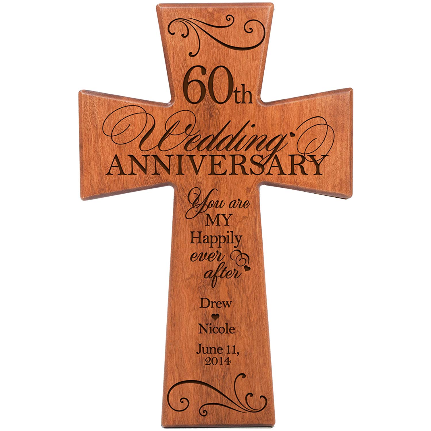 Personalized 60th Wedding Anniversary Wall Cross - Happily Ever - LifeSong Milestones