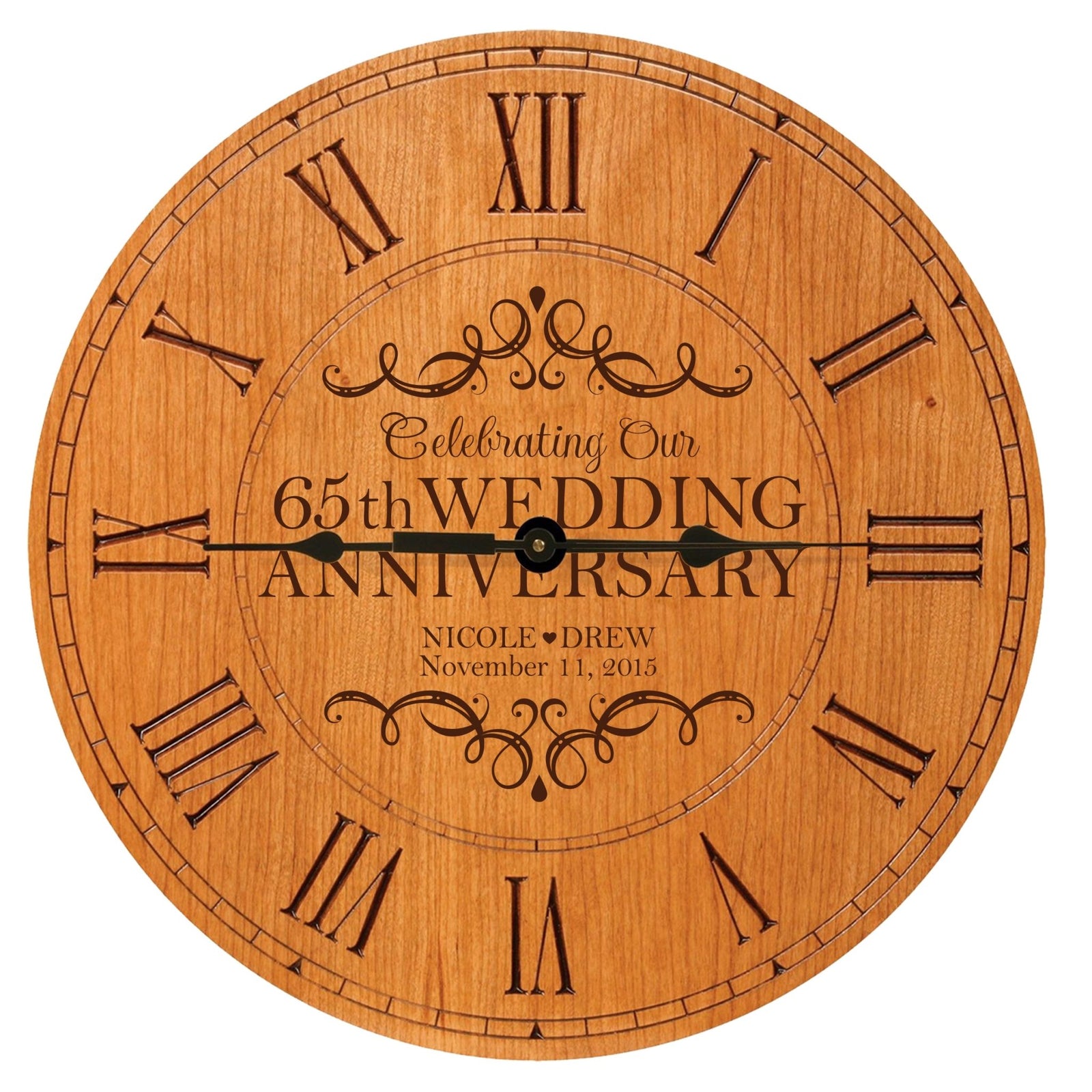 Lifesong Milestones Personalized Engraved Wooden Wall Clock for 65th Wedding Anniversary Gift Ideas
