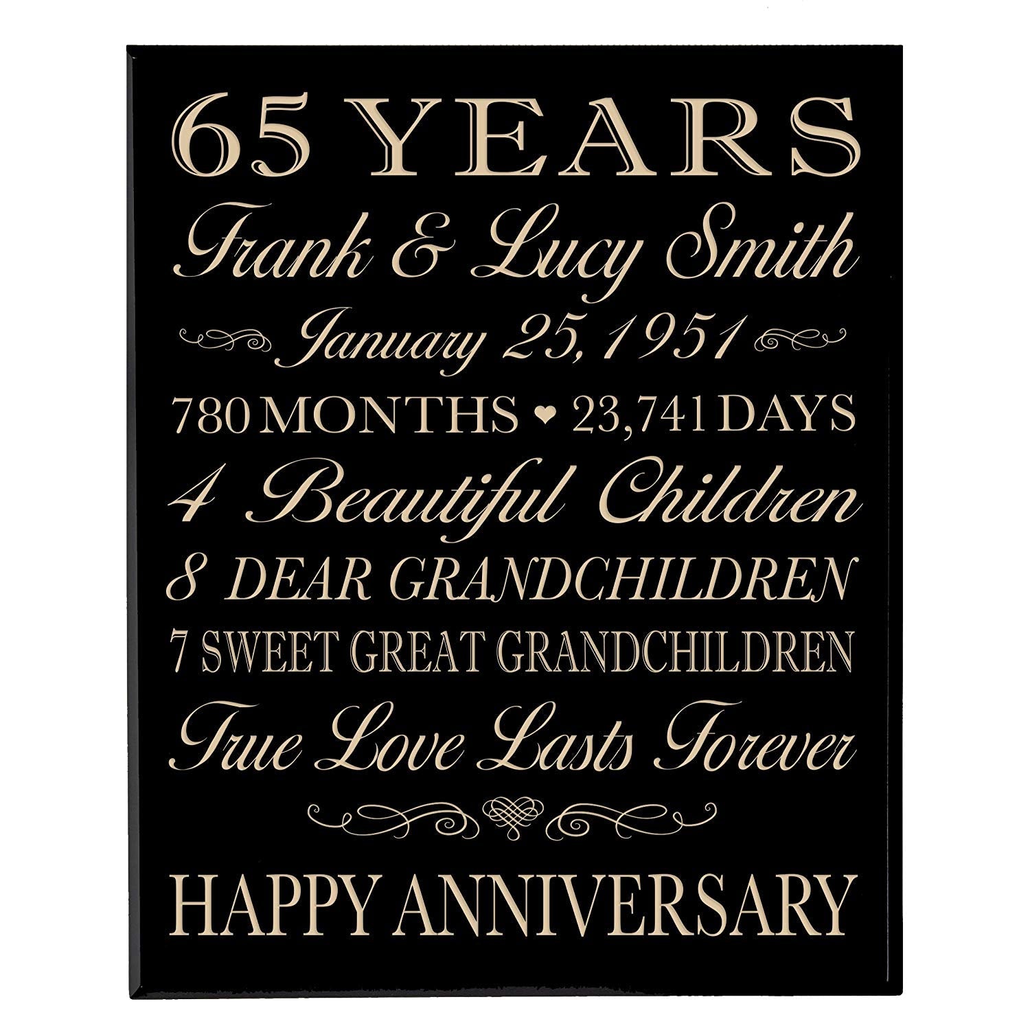 Personalized 65th Anniversary Wall Plaque - True Love Lasts Forever - LifeSong Milestones