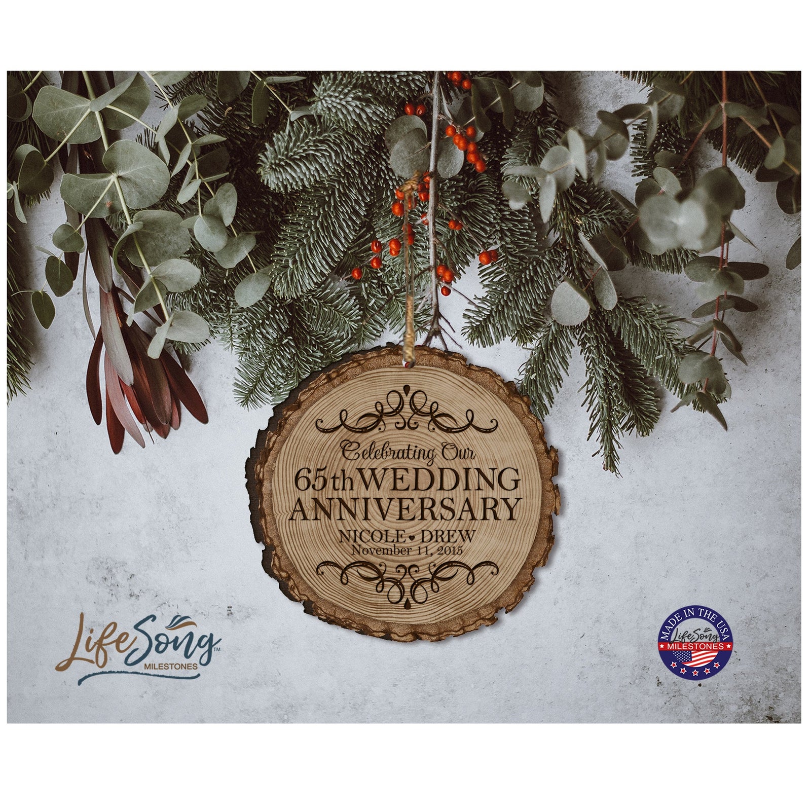 Personalized 65th Wedding Anniversary Engraved Ornament - LifeSong Milestones