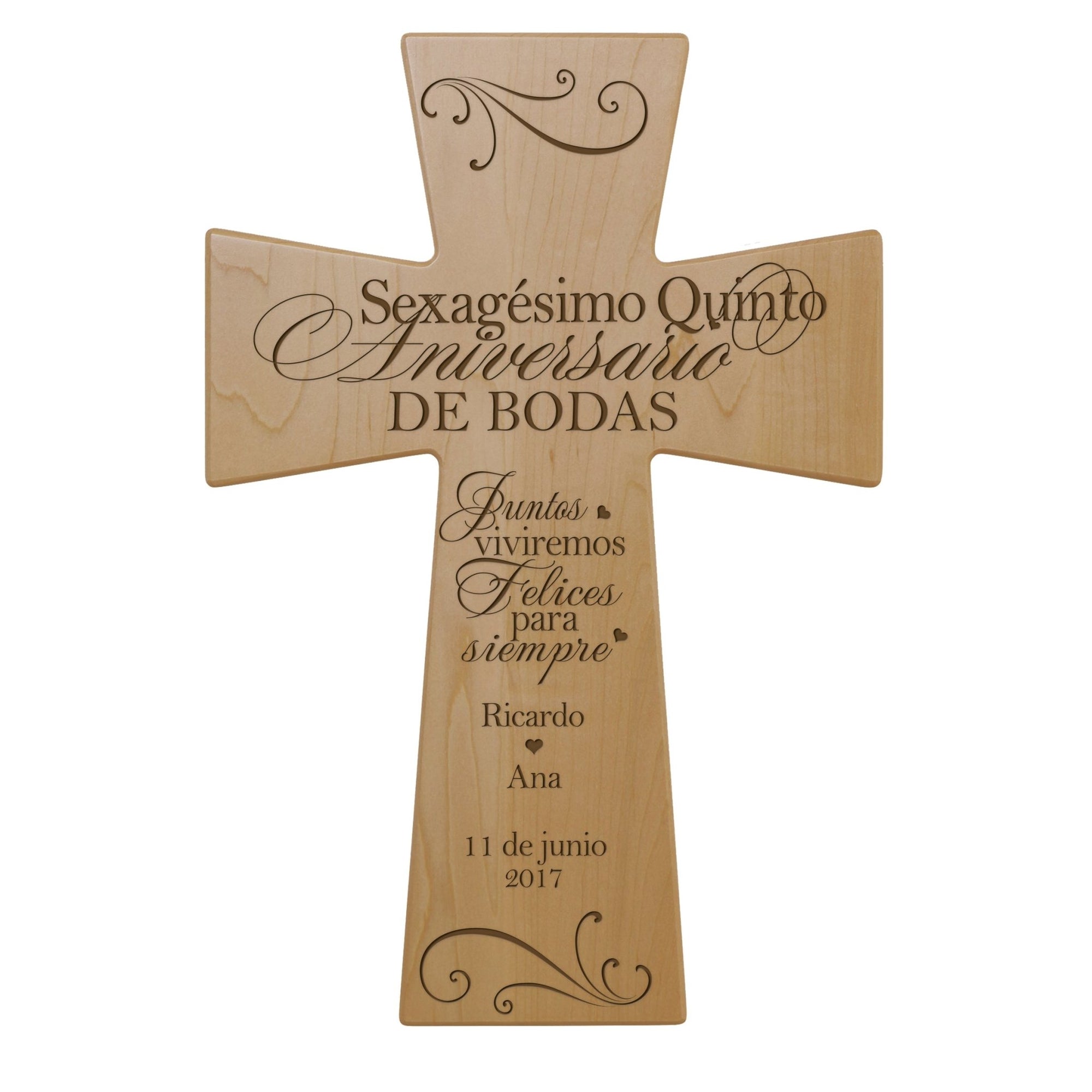 Personalized 65th Wedding Anniversary Spanish Wall Cross - Sexagesimo Quinto Aniversario - LifeSong Milestones