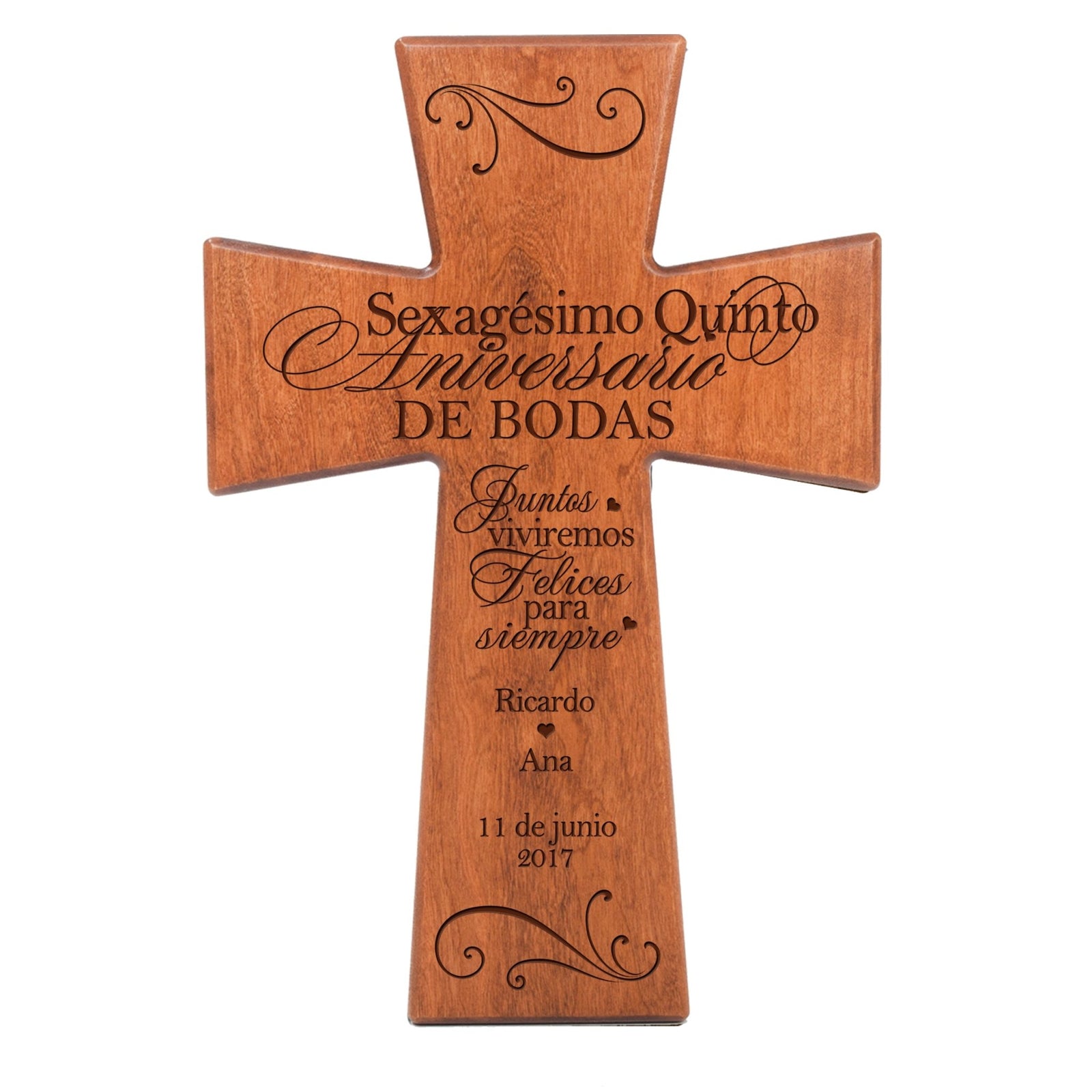Personalized 65th Wedding Anniversary Spanish Wall Cross - Sexagesimo Quinto Aniversario - LifeSong Milestones