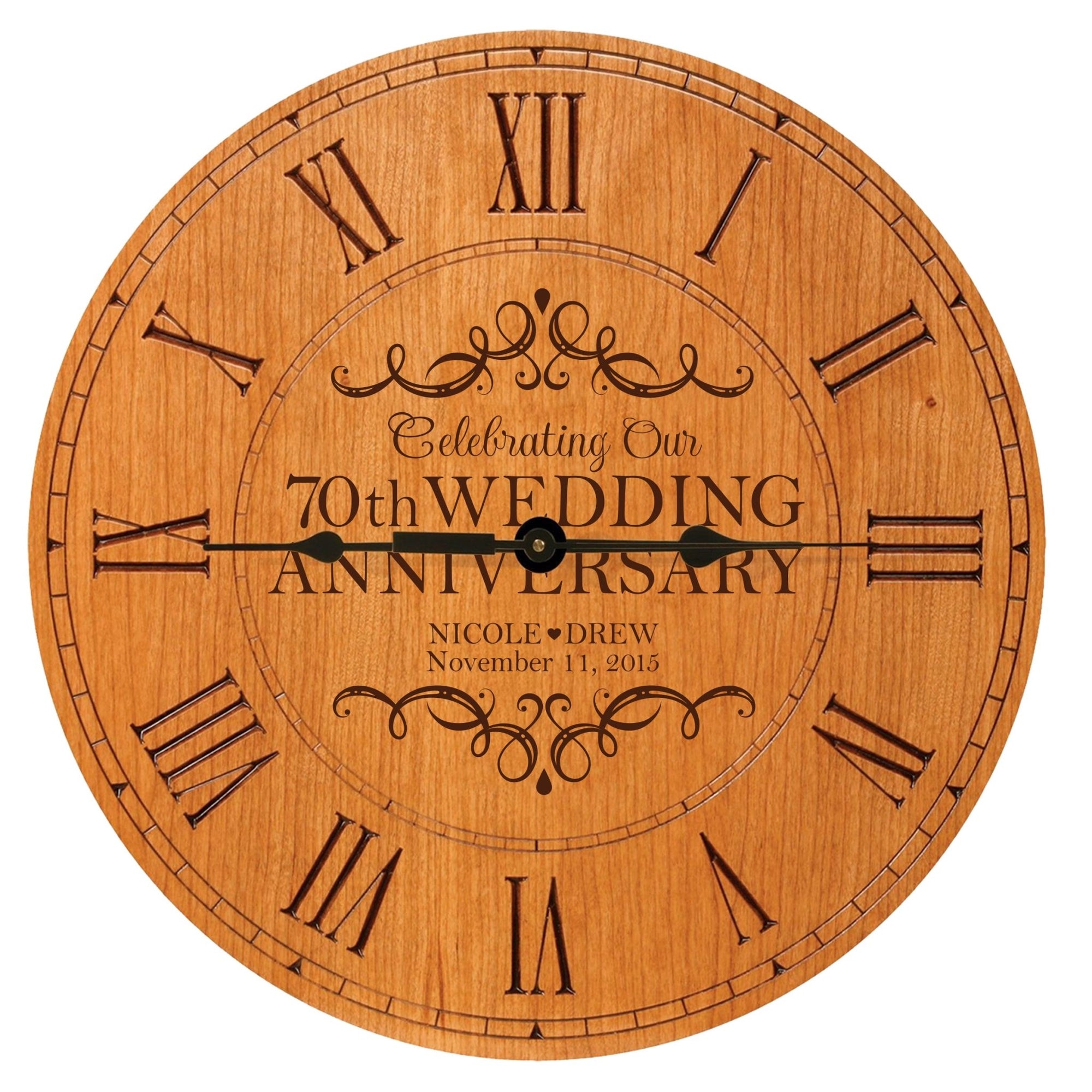 Lifesong Milestones Personalized Engraved Wooden Wall Clock for 70th Wedding Anniversary Gift Ideas