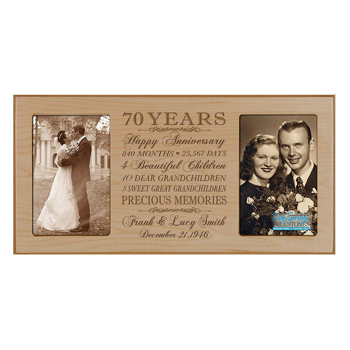 Lifesong Milestones Personalized Picture Frame for Couples 70th Wedding Anniversary Decorations