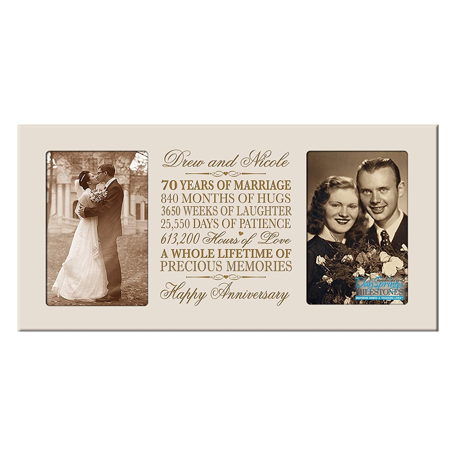 Personalized 70th Anniversary Double Photo Frame - Happy Anniversary - LifeSong Milestones