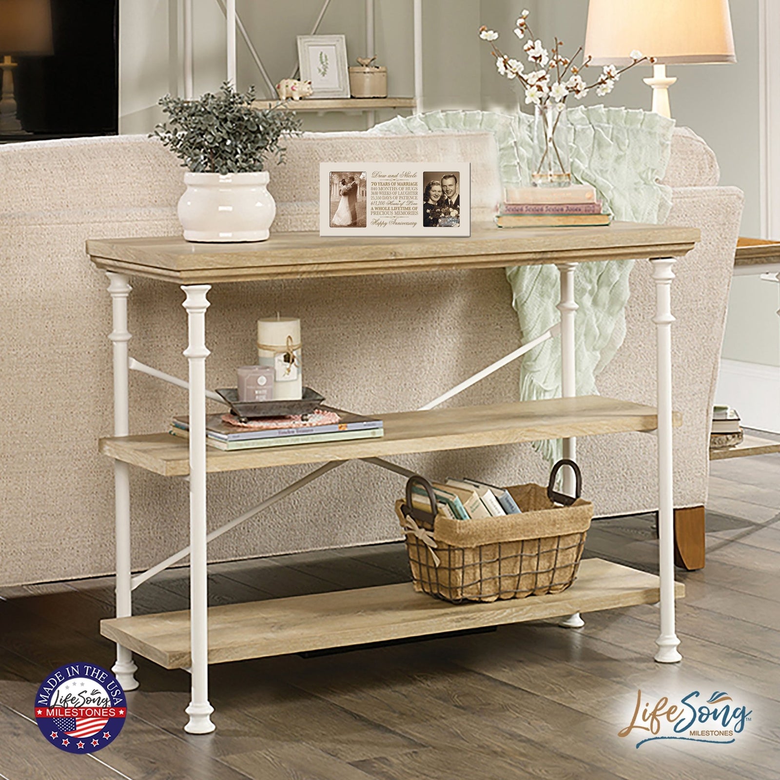 Personalized 70th Anniversary Double Photo Frame - Happy Anniversary - LifeSong Milestones