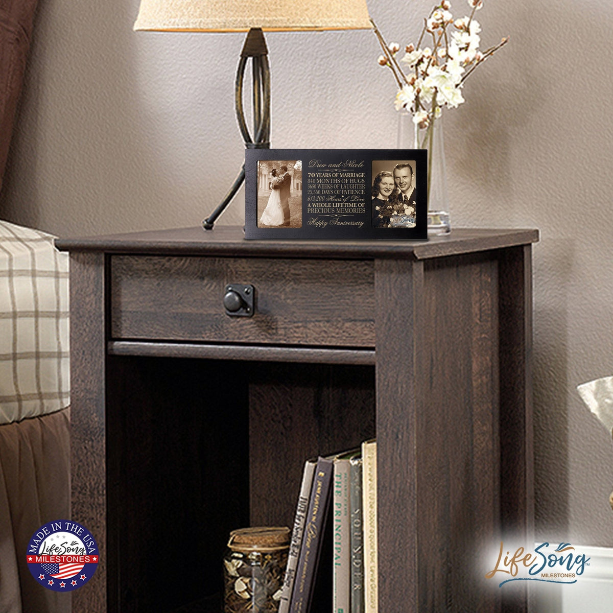 Personalized 70th Anniversary Double Photo Frame - Happy Anniversary - LifeSong Milestones