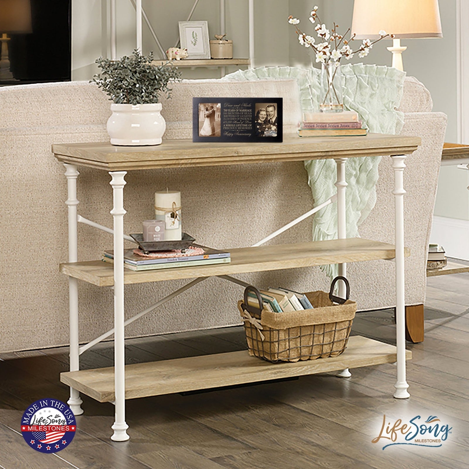 Personalized 70th Anniversary Double Photo Frame - Happy Anniversary - LifeSong Milestones