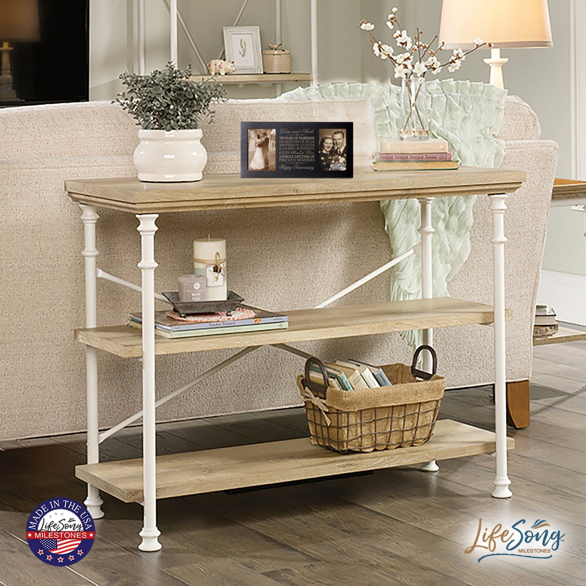 Personalized 70th Anniversary Double Photo Frame - Happy Anniversary - LifeSong Milestones