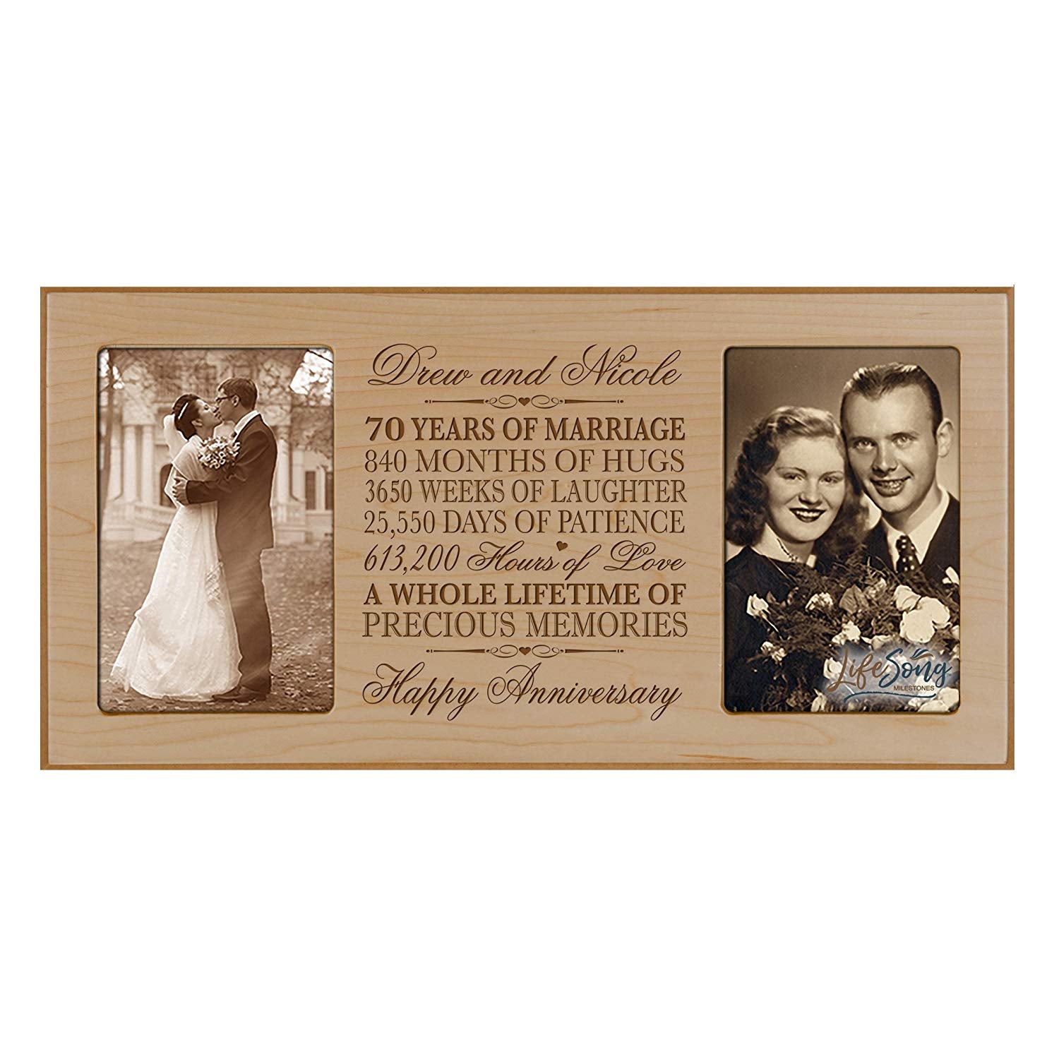 Personalized 70th Anniversary Double Photo Frame - Happy Anniversary - LifeSong Milestones