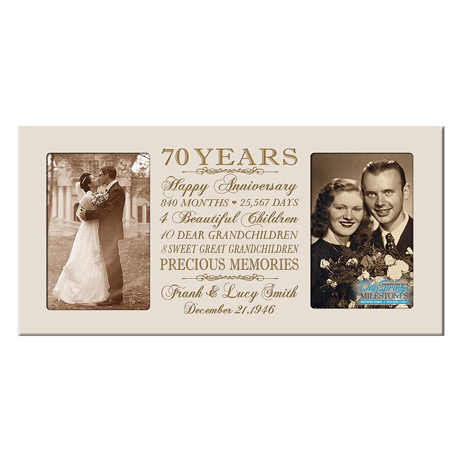 Lifesong Milestones Personalized Picture Frame for Couples 70th Wedding Anniversary Decorations