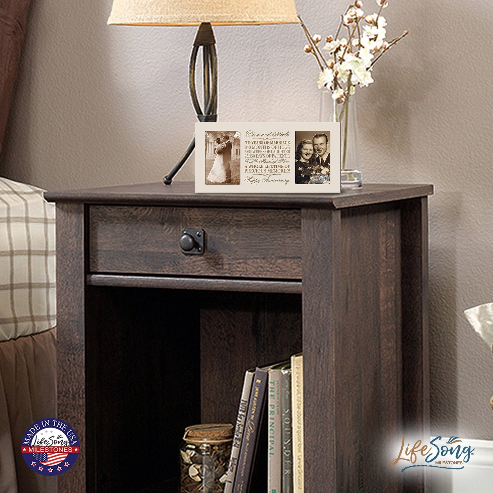 Personalized 70th Anniversary Double Photo Frame - Happy Anniversary - LifeSong Milestones