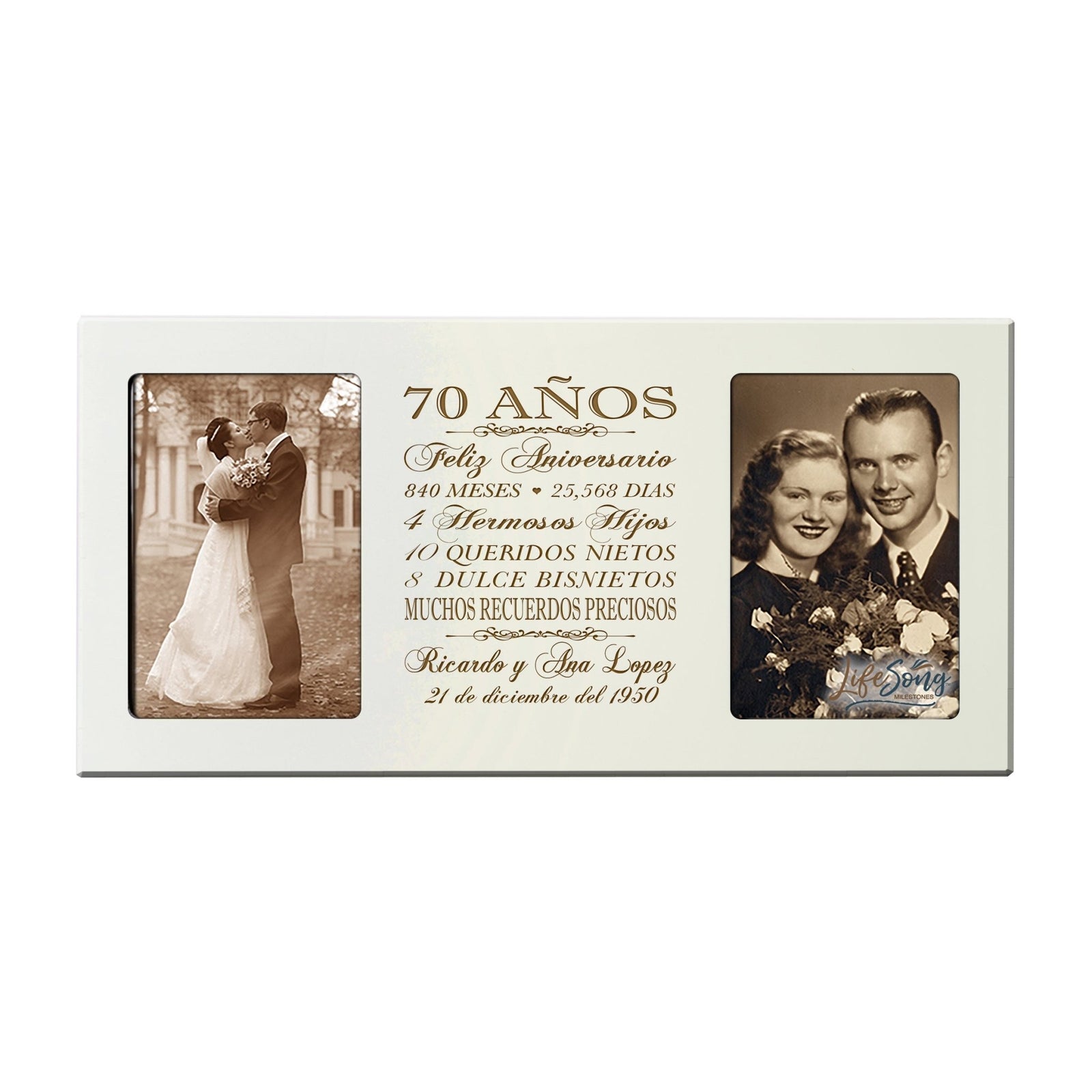Lifesong Milestones Personalized Couples 70th Wedding Anniversary Spanish Picture Frame