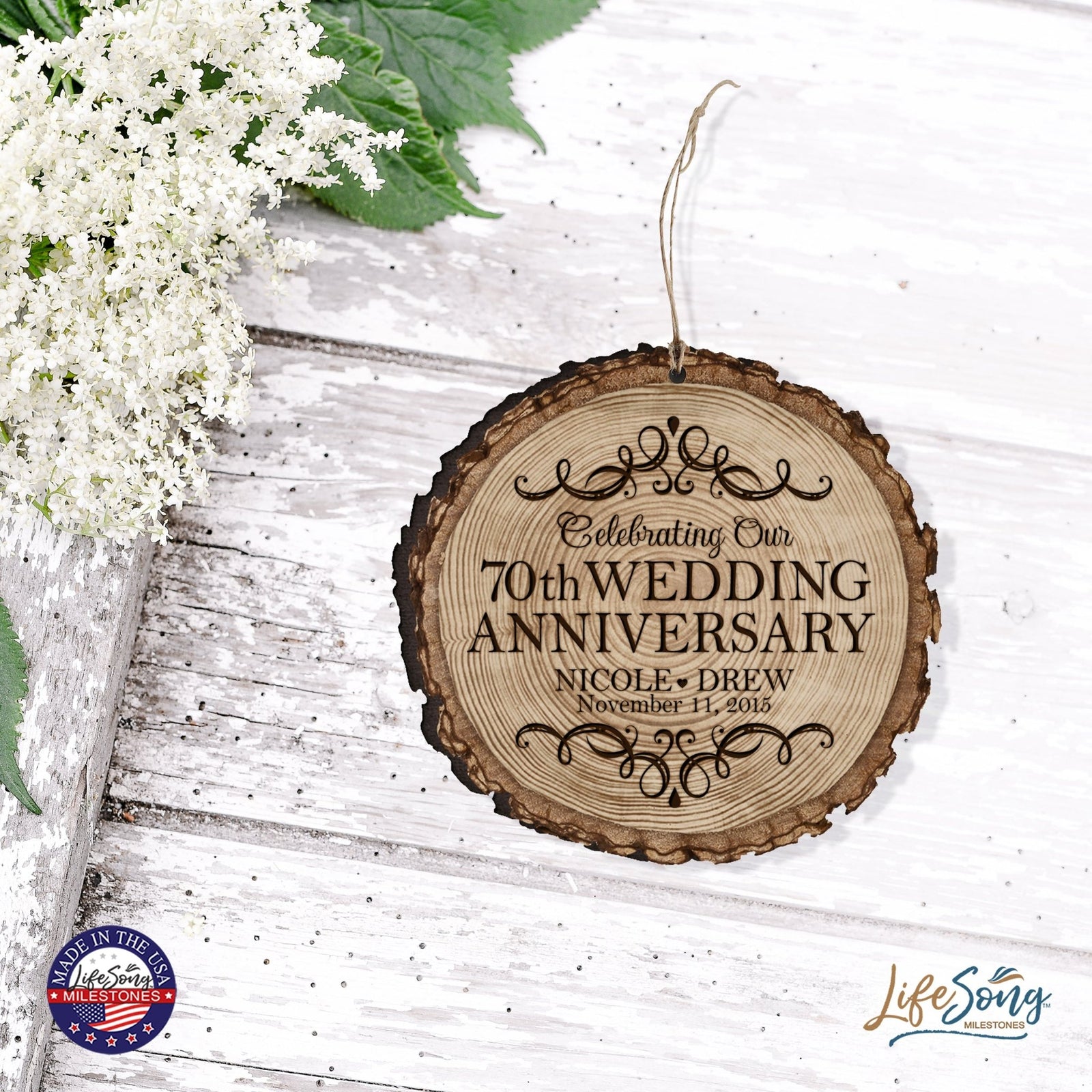 Personalized 70th Wedding Anniversary Engraved Ornament - LifeSong Milestones