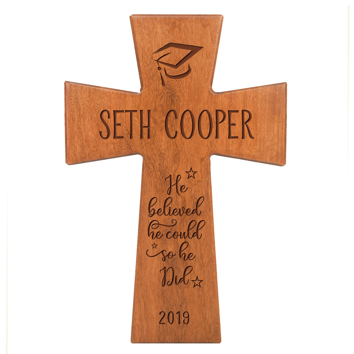 Personalized 7x11 Graduation Cross Gift For Graduate - He Believed - LifeSong Milestones
