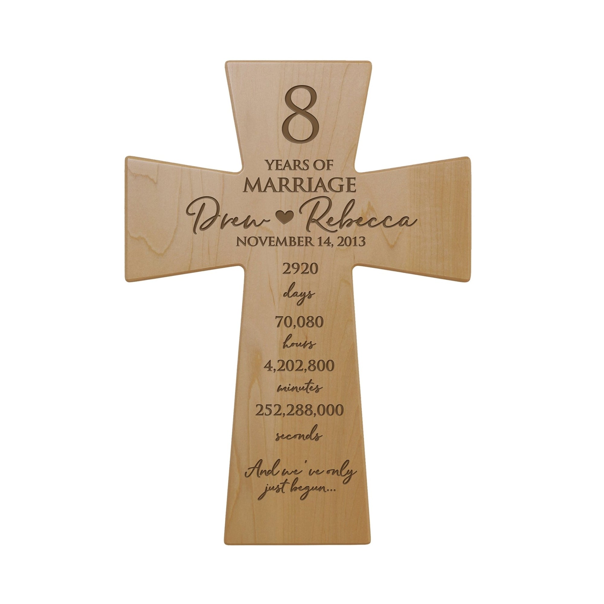 Personalized 8th Wedding Anniversary Cherry Wall Cross 7x11 (8 Years of Marriage) - LifeSong Milestones