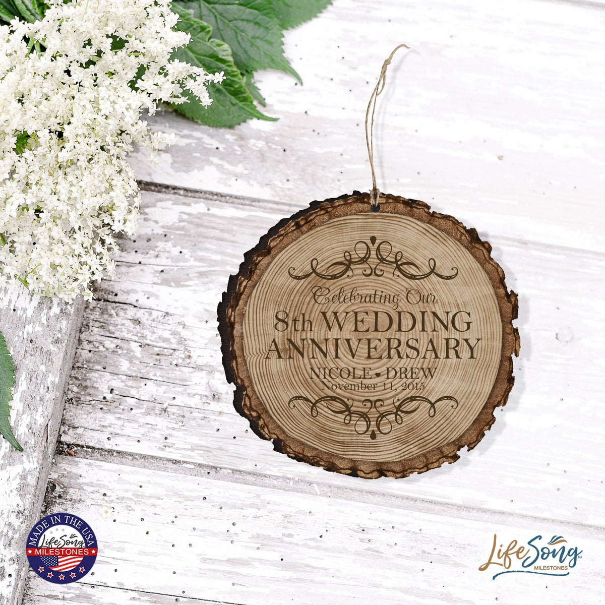 Personalized 8th Wedding Anniversary Engraved Ornament - LifeSong Milestones
