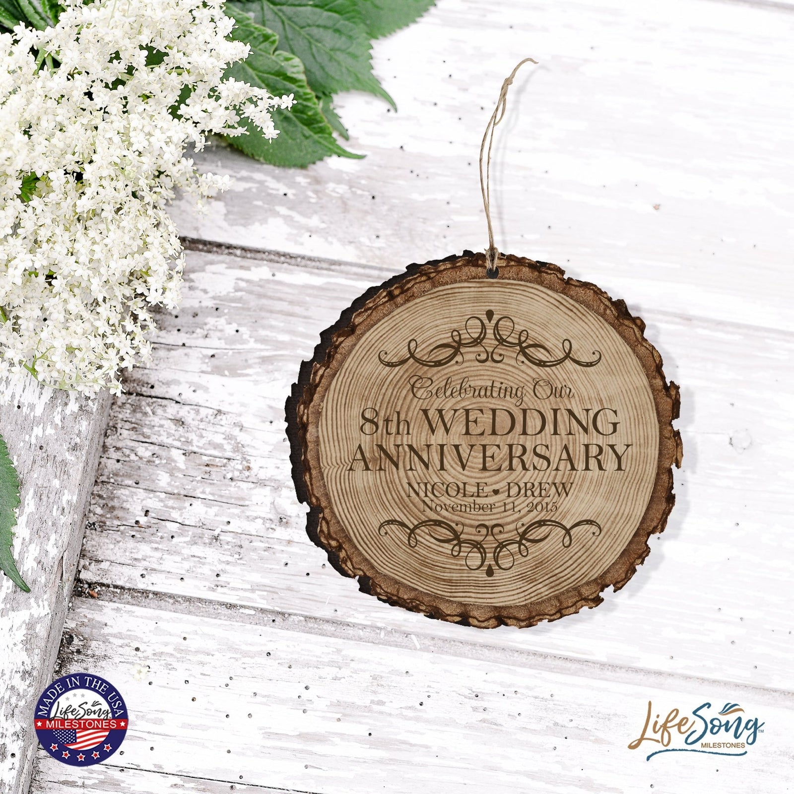 Personalized 8th Wedding Anniversary Engraved Ornament - LifeSong Milestones