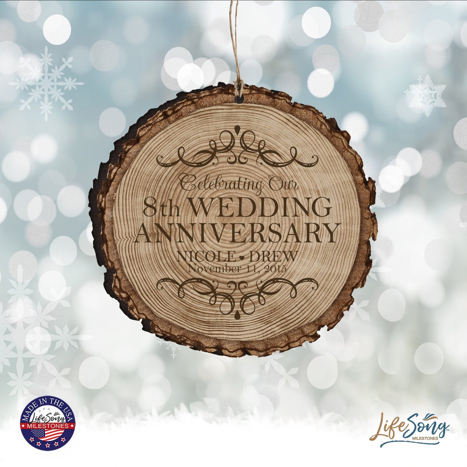 Personalized 8th Wedding Anniversary Engraved Ornament - LifeSong Milestones