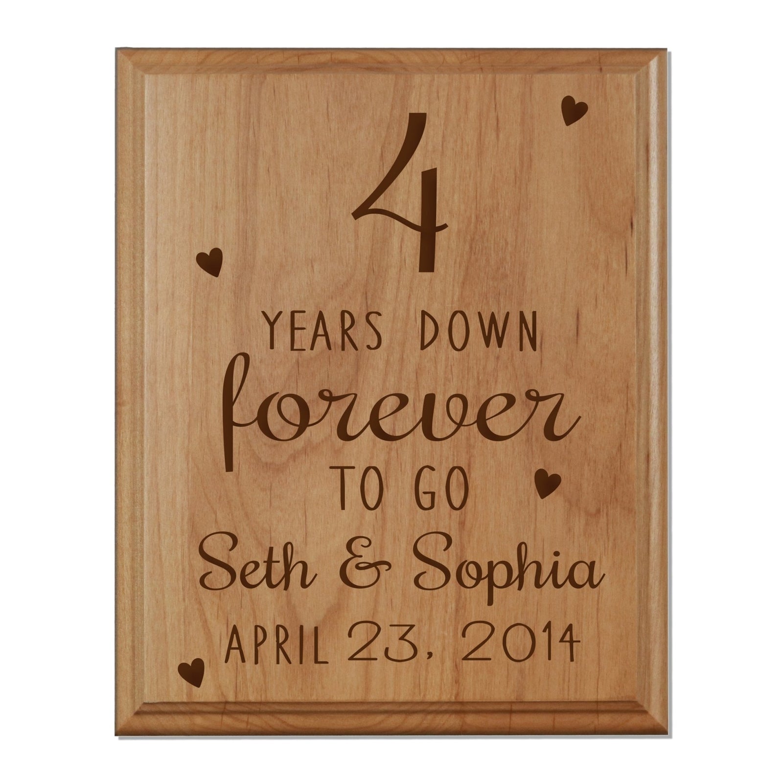 Personalized 8x10 Anniversary Plaques - 4 Year Down - LifeSong Milestones