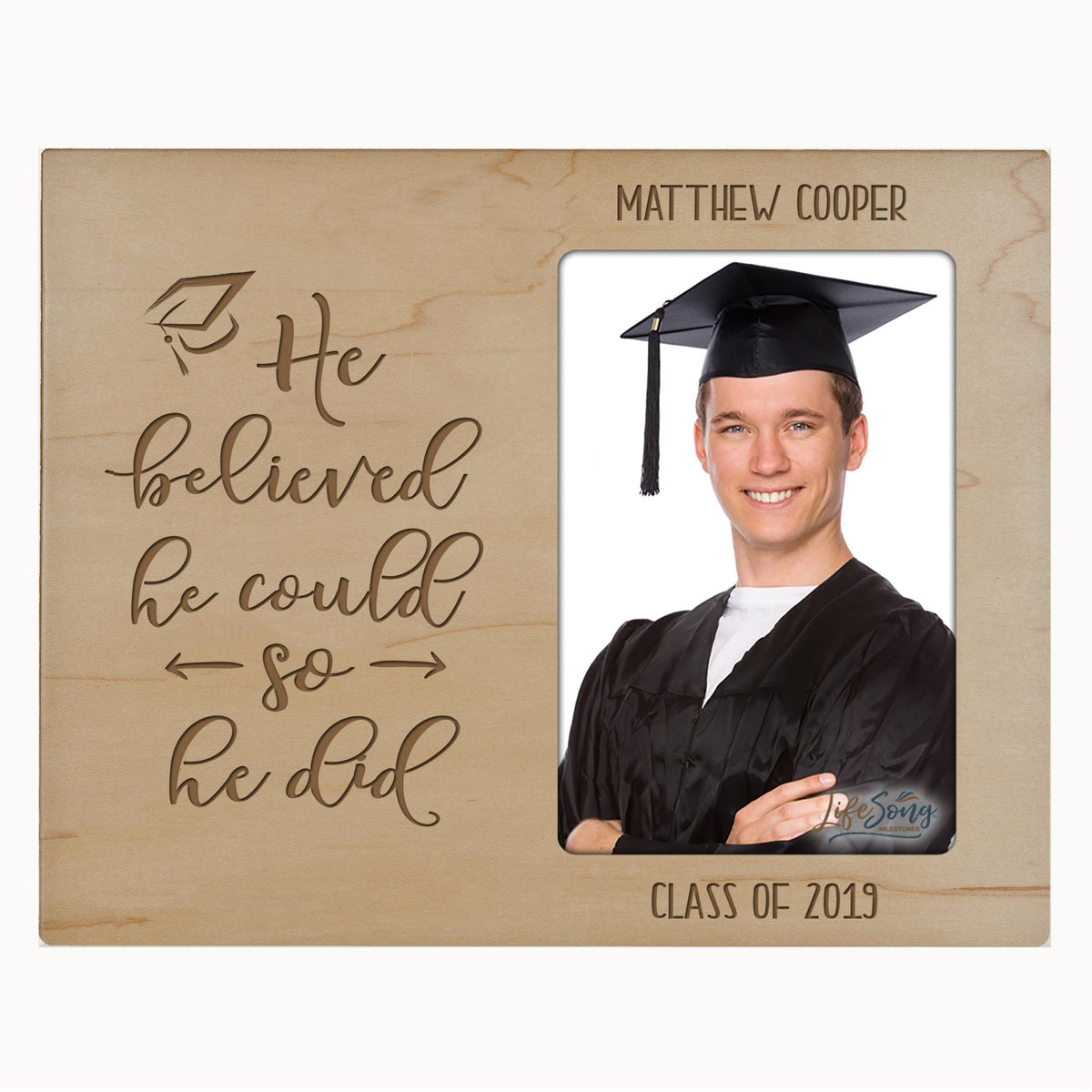 Personalized 8x10 Graduation Vertical Photo Frame Gift - He Believed - LifeSong Milestones