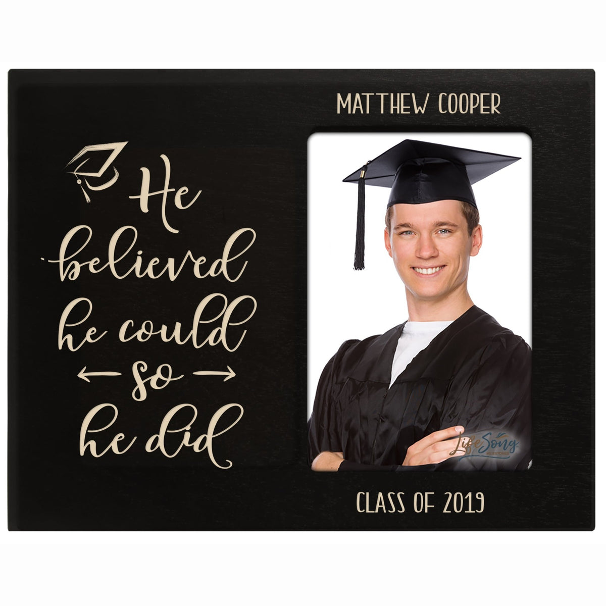 Personalized 8x10 Graduation Vertical Photo Frame Gift - He Believed - LifeSong Milestones