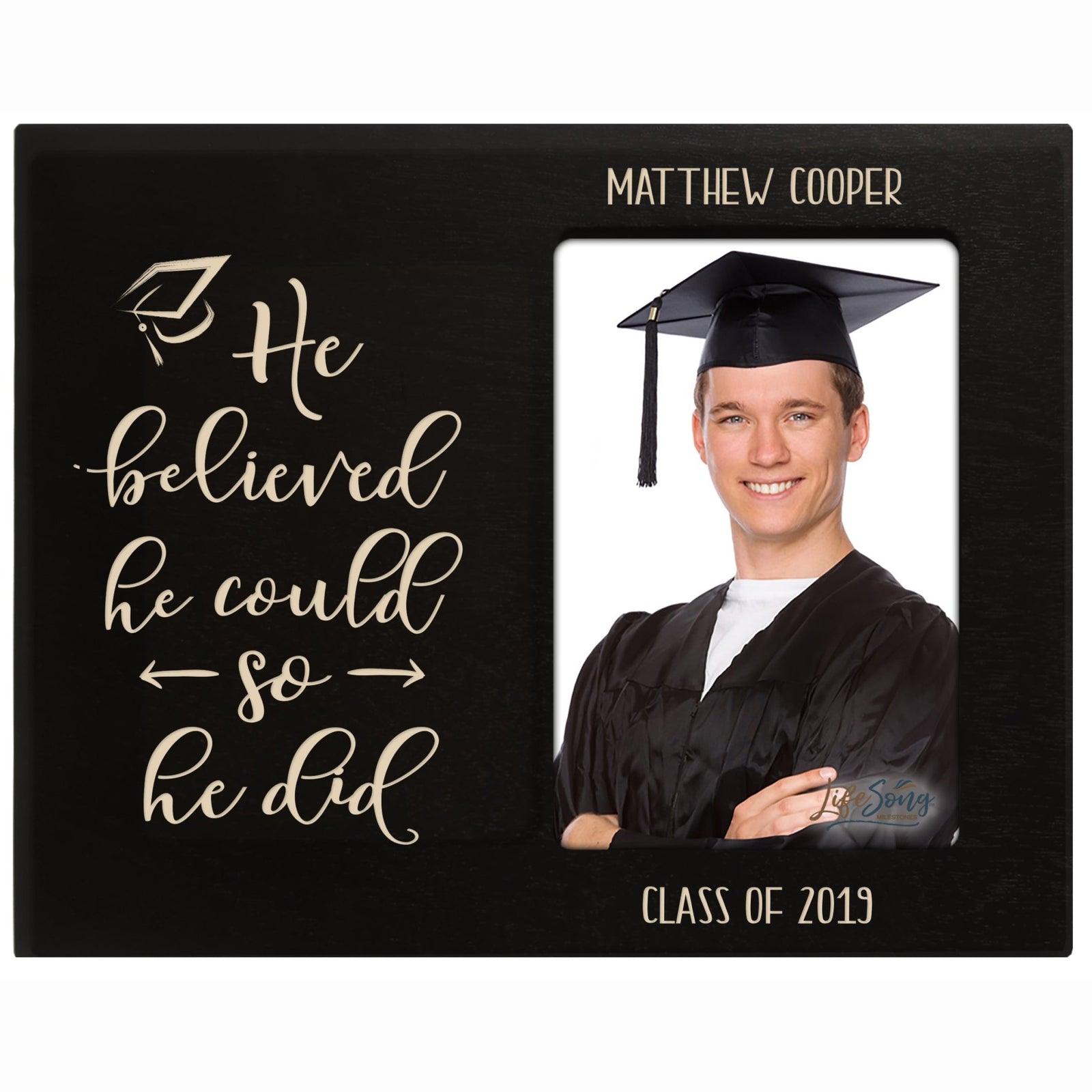 Personalized 8x10 Graduation Vertical Photo Frame Gift - He Believed - LifeSong Milestones