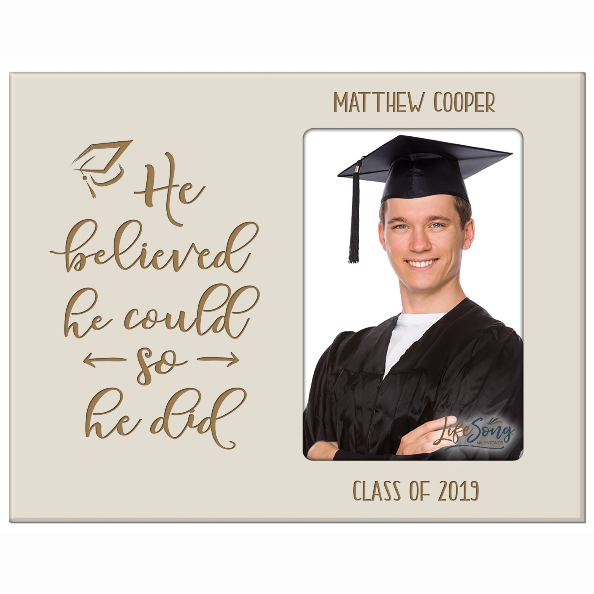 Personalized 8x10 Graduation Vertical Photo Frame Gift - He Believed - LifeSong Milestones